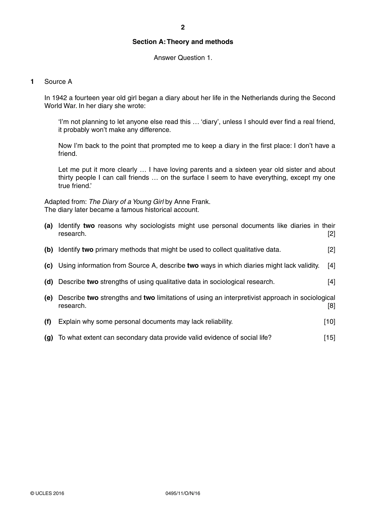 Cambridge IGCSE Sociology 0495 2016 Oct/Nov Paper 1 · Variant 1 question paper, page 2 of 4