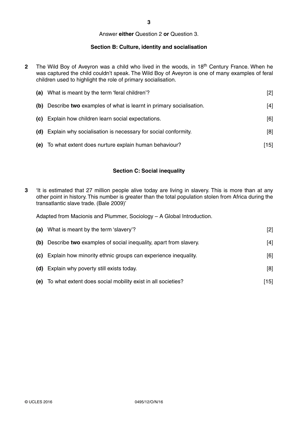 Cambridge IGCSE Sociology 0495 2016 Oct/Nov Paper 1 · Variant 2 question paper, page 3 of 4
