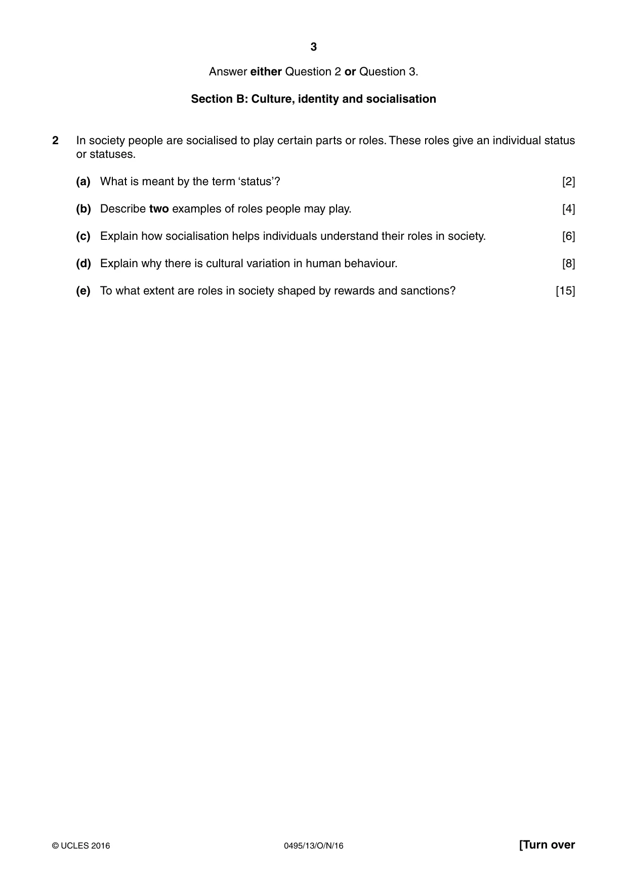 Cambridge IGCSE Sociology 0495 2016 Oct/Nov Paper 1 · Variant 3 question paper, page 3 of 4