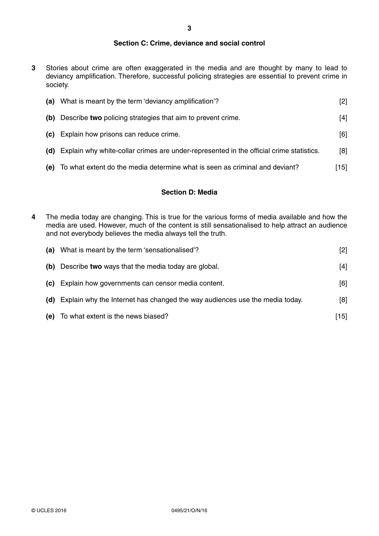 Cambridge IGCSE Sociology 0495 2016 Oct/Nov Paper 2 · Variant 1 question paper, page 3 of 4