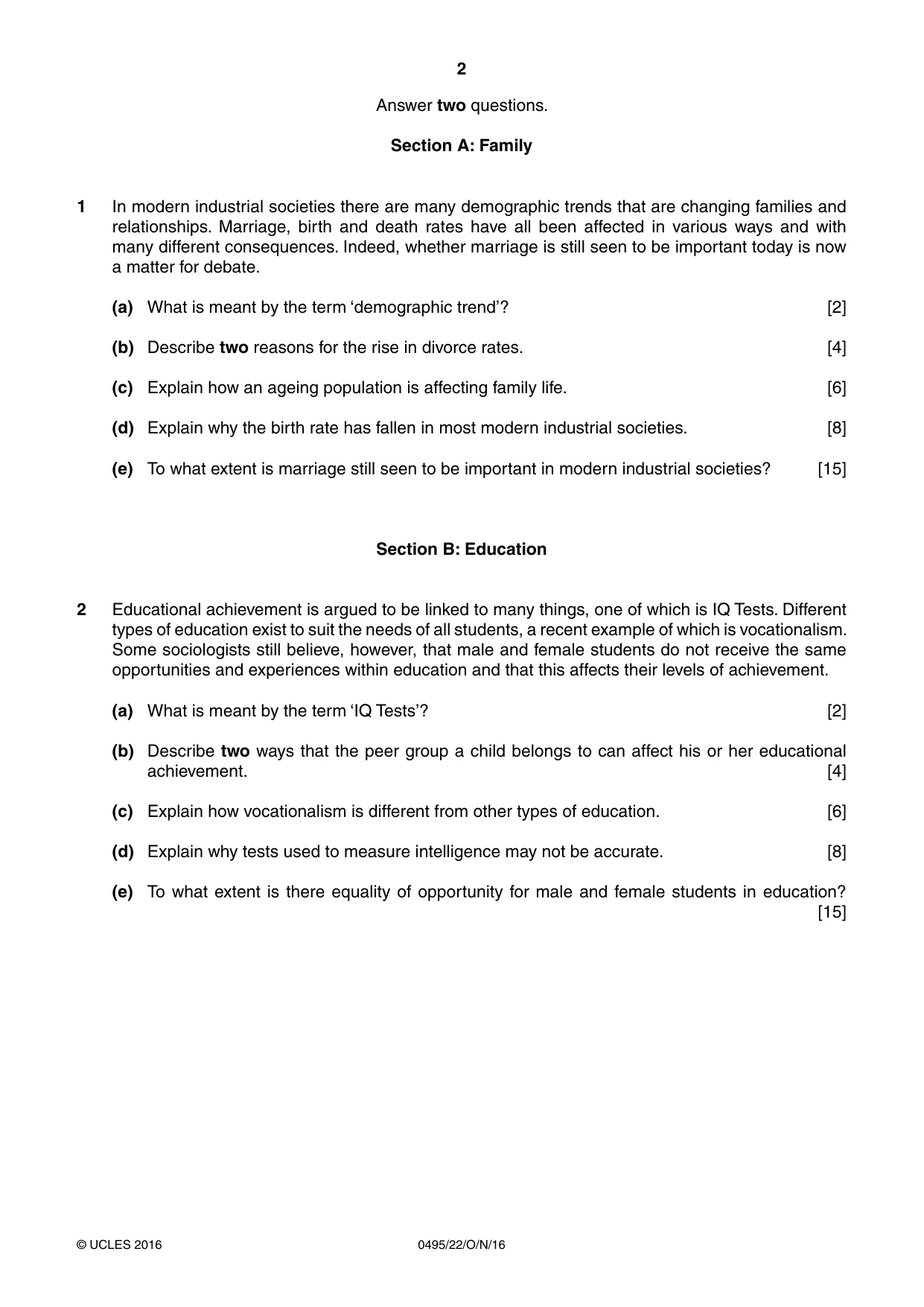 Cambridge IGCSE Sociology 0495 2016 Oct/Nov Paper 2 · Variant 2 question paper, page 2 of 4
