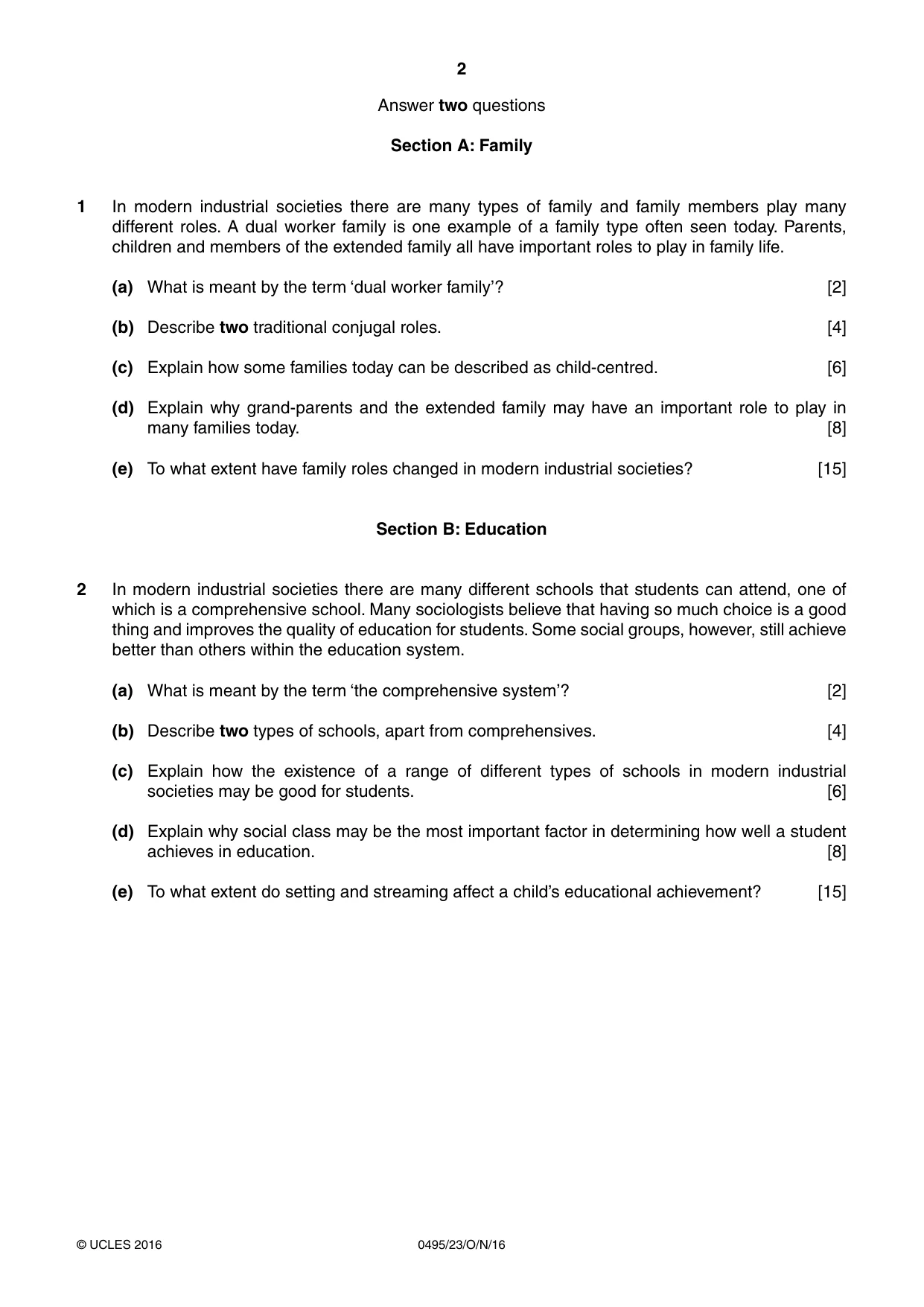 Cambridge IGCSE Sociology 0495 2016 Oct/Nov Paper 2 · Variant 3 question paper, page 2 of 4