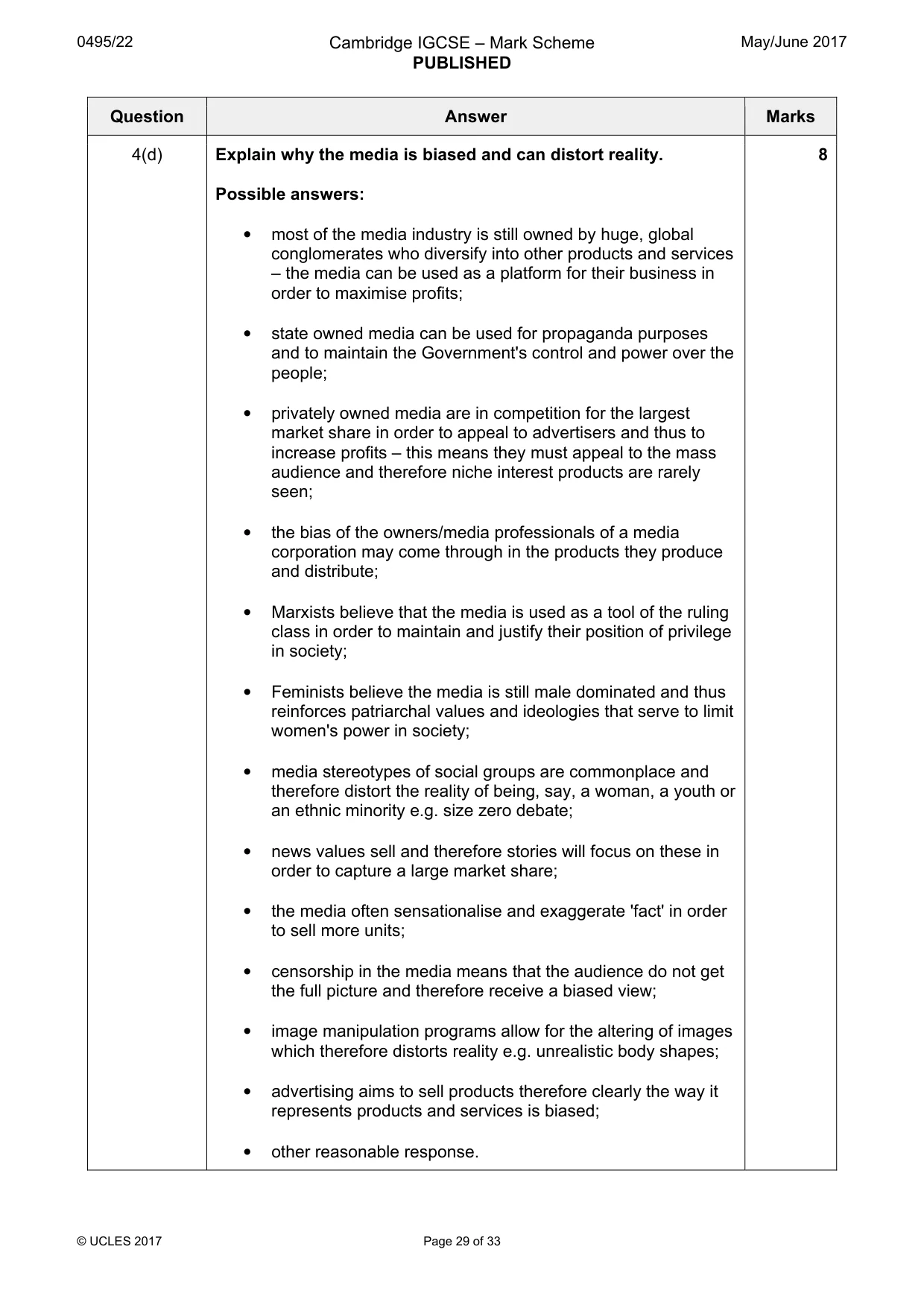 Mark scheme, page 29 of 33
