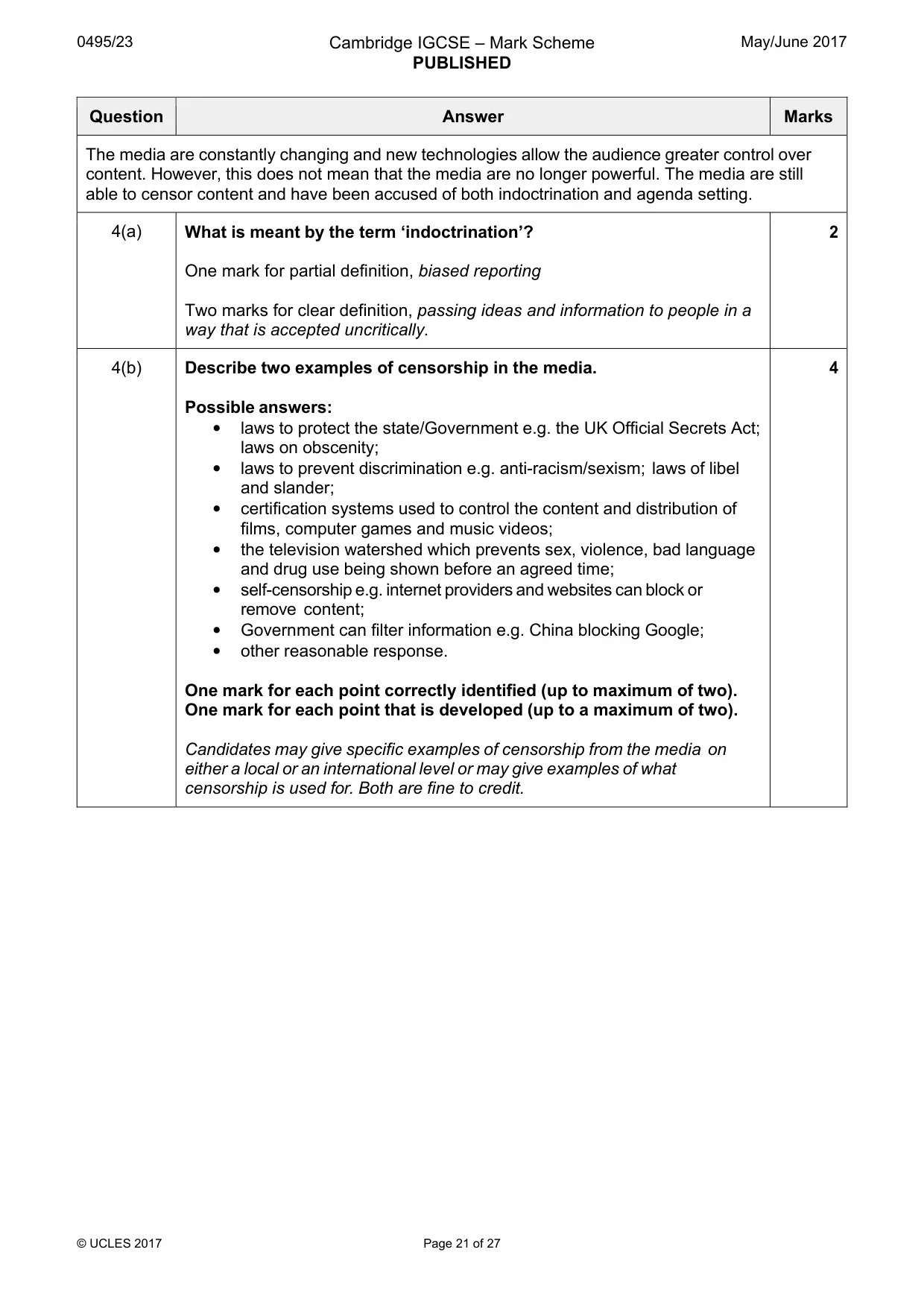 Mark scheme, page 21 of 27