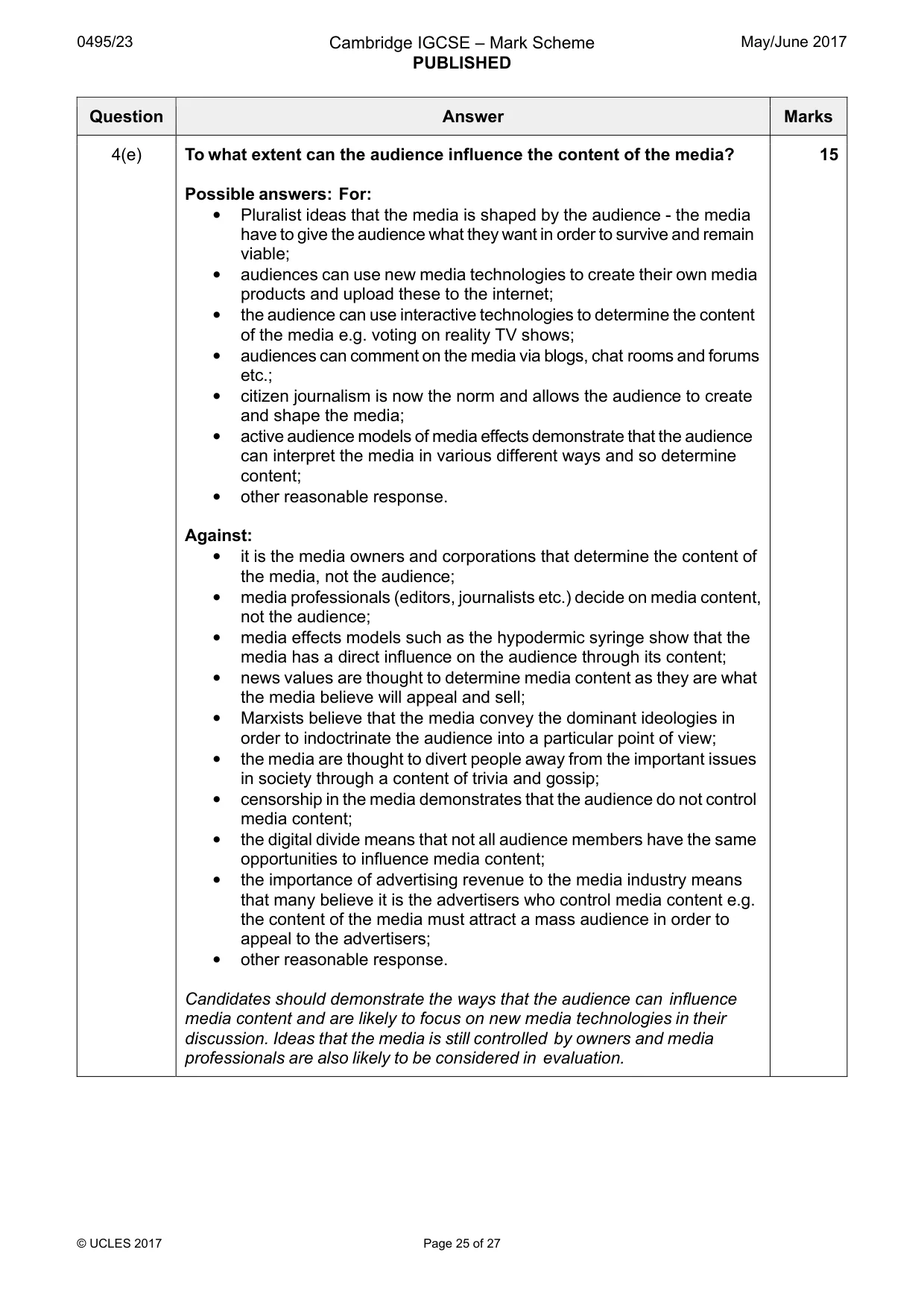 Mark scheme, page 25 of 27