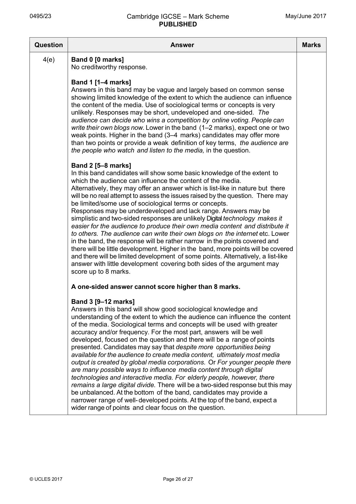 Mark scheme, page 26 of 27