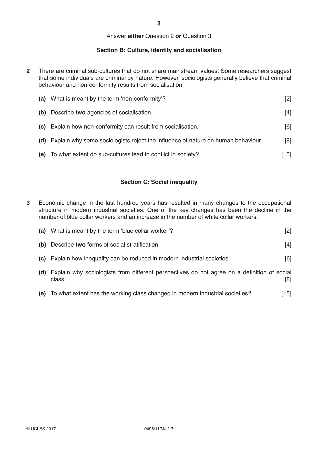 Cambridge IGCSE Sociology 0495 2017 May/June Paper 1 · Variant 1 question paper, page 3 of 4