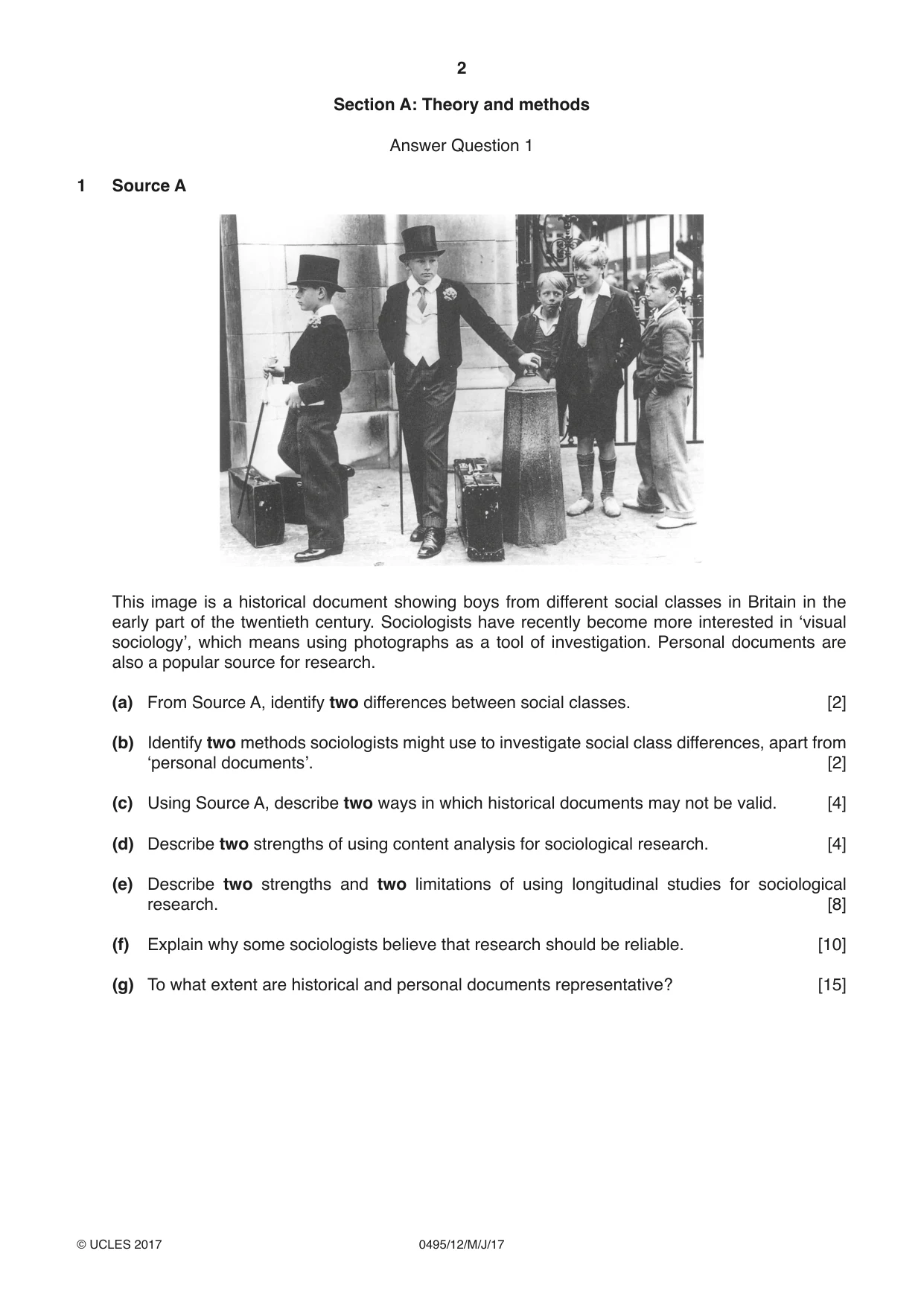 Cambridge IGCSE Sociology 0495 2017 May/June Paper 1 · Variant 2 question paper, page 2 of 4