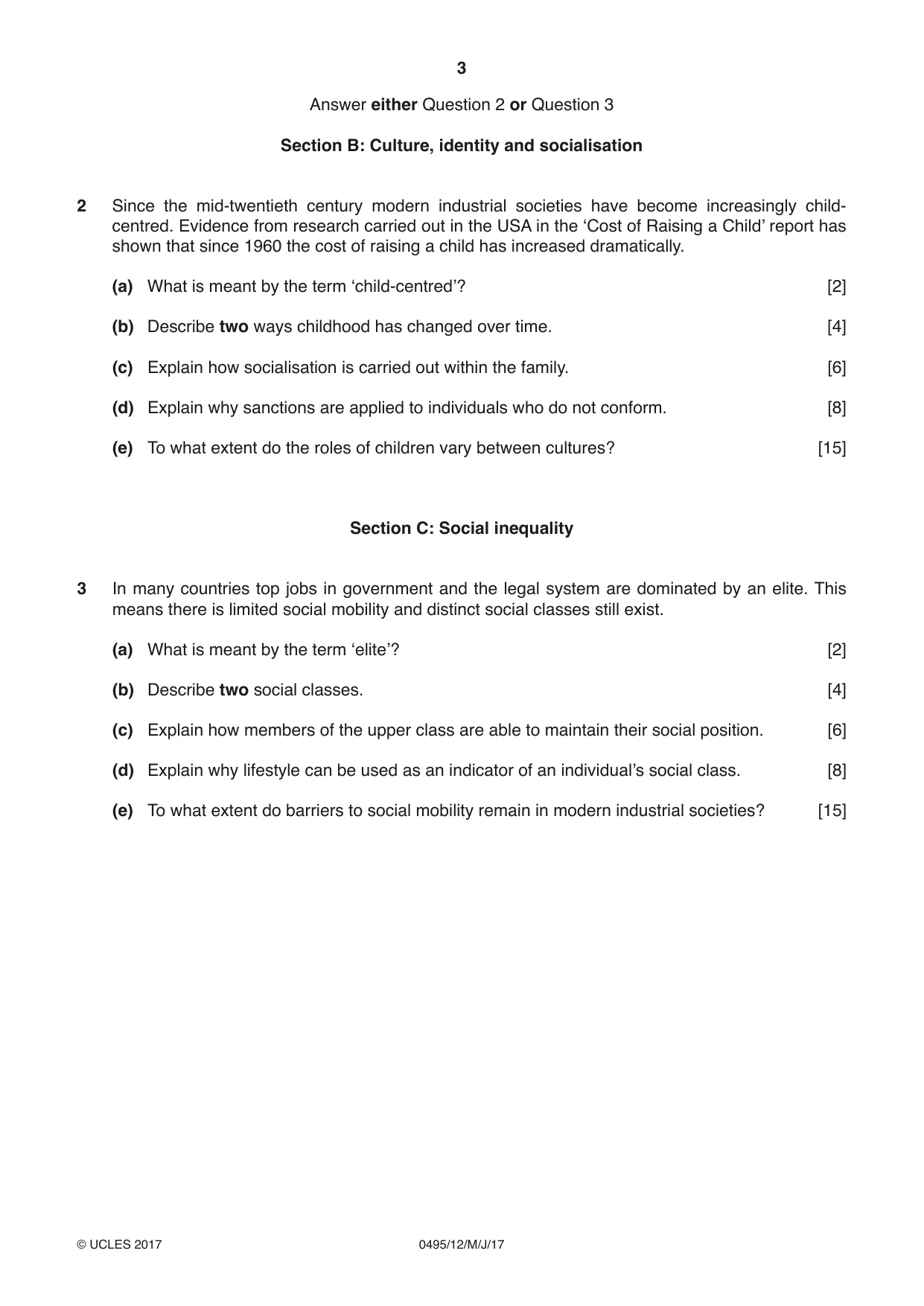 Cambridge IGCSE Sociology 0495 2017 May/June Paper 1 · Variant 2 question paper, page 3 of 4