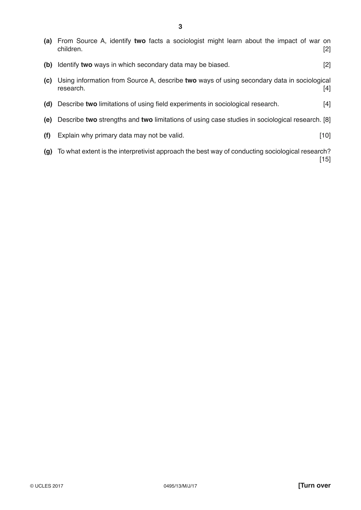 Cambridge IGCSE Sociology 0495 2017 May/June Paper 1 · Variant 3 question paper, page 3 of 4