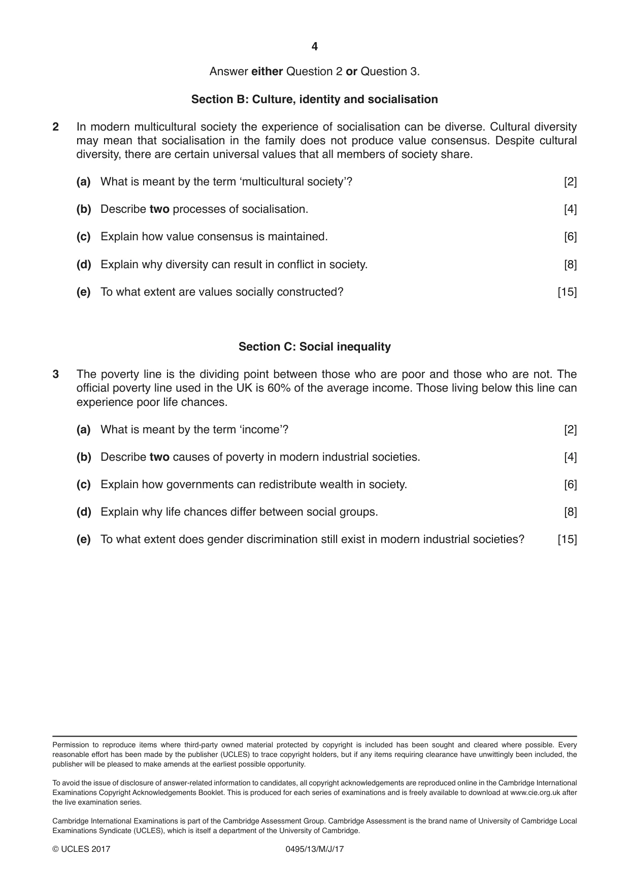 Cambridge IGCSE Sociology 0495 2017 May/June Paper 1 · Variant 3 question paper, page 4 of 4