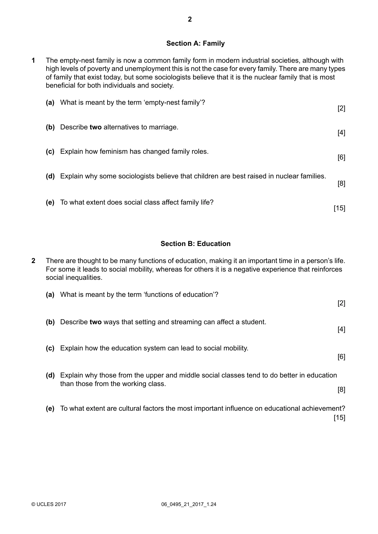 Cambridge IGCSE Sociology 0495 2017 May/June Paper 2 · Variant 1 question paper, page 2 of 4