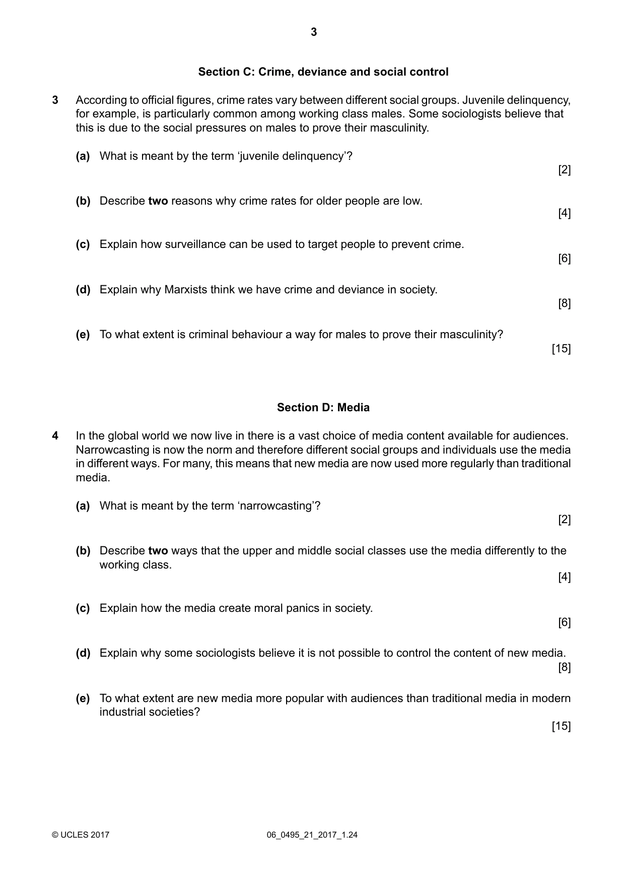 Cambridge IGCSE Sociology 0495 2017 May/June Paper 2 · Variant 1 question paper, page 3 of 4