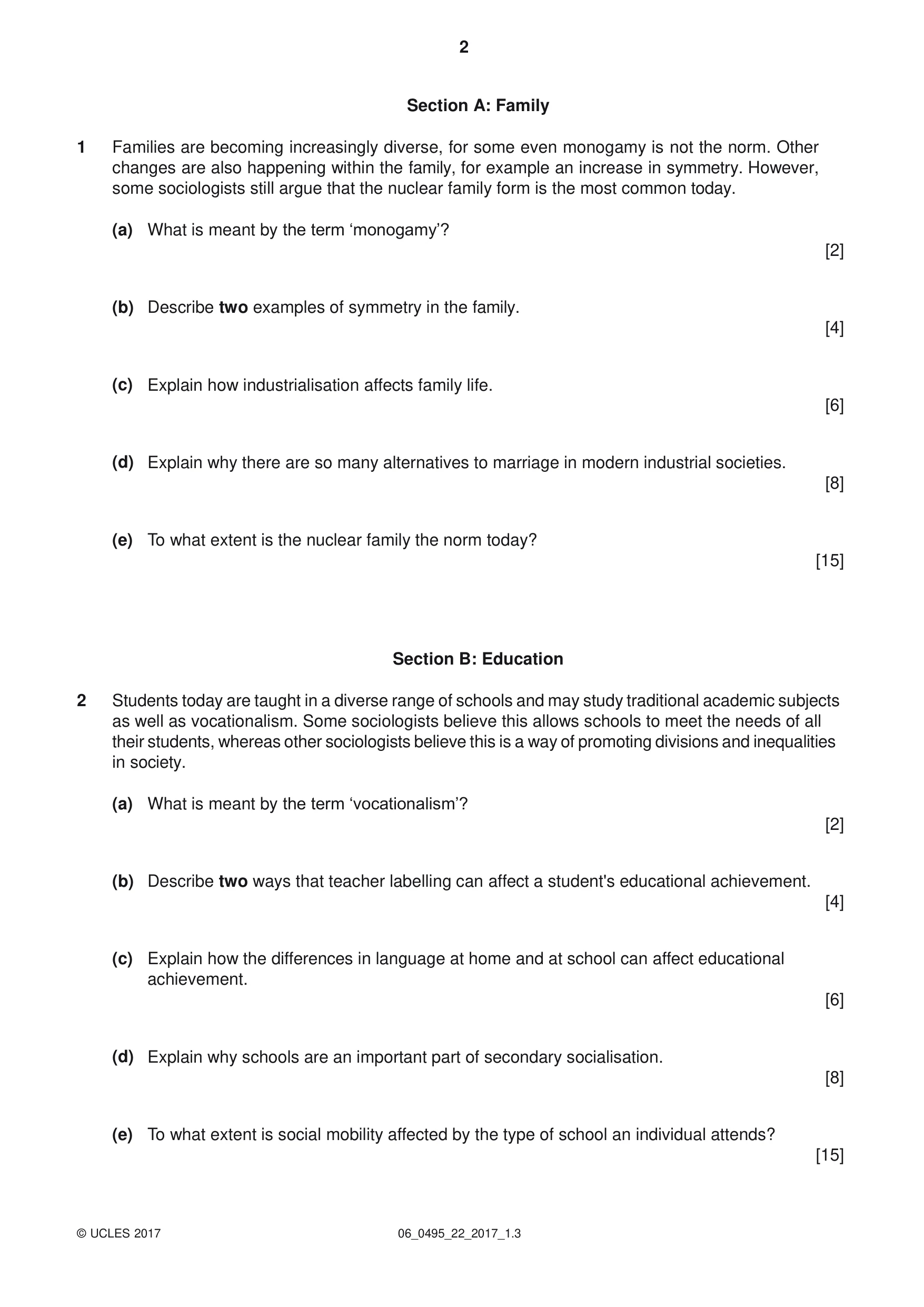 Cambridge IGCSE Sociology 0495 2017 May/June Paper 2 · Variant 2 question paper, page 2 of 4