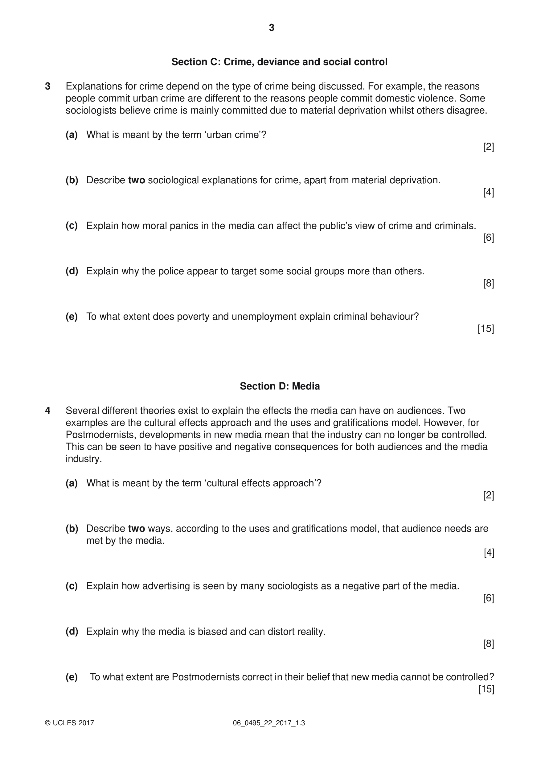 Cambridge IGCSE Sociology 0495 2017 May/June Paper 2 · Variant 2 question paper, page 3 of 4