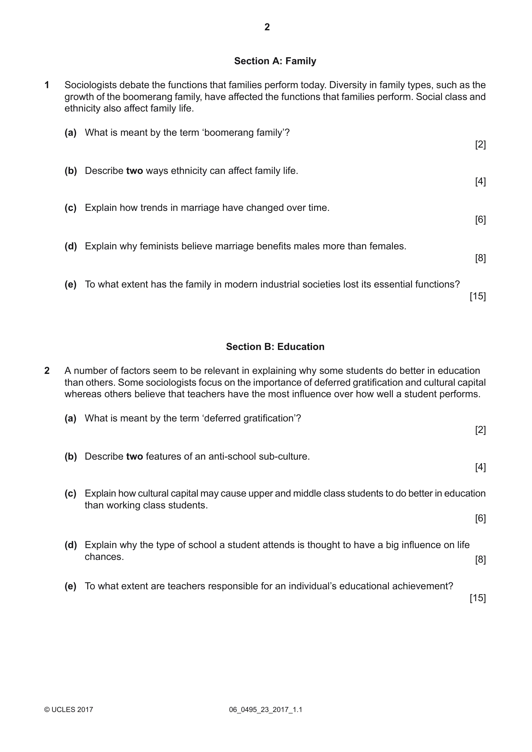 Cambridge IGCSE Sociology 0495 2017 May/June Paper 2 · Variant 3 question paper, page 2 of 4