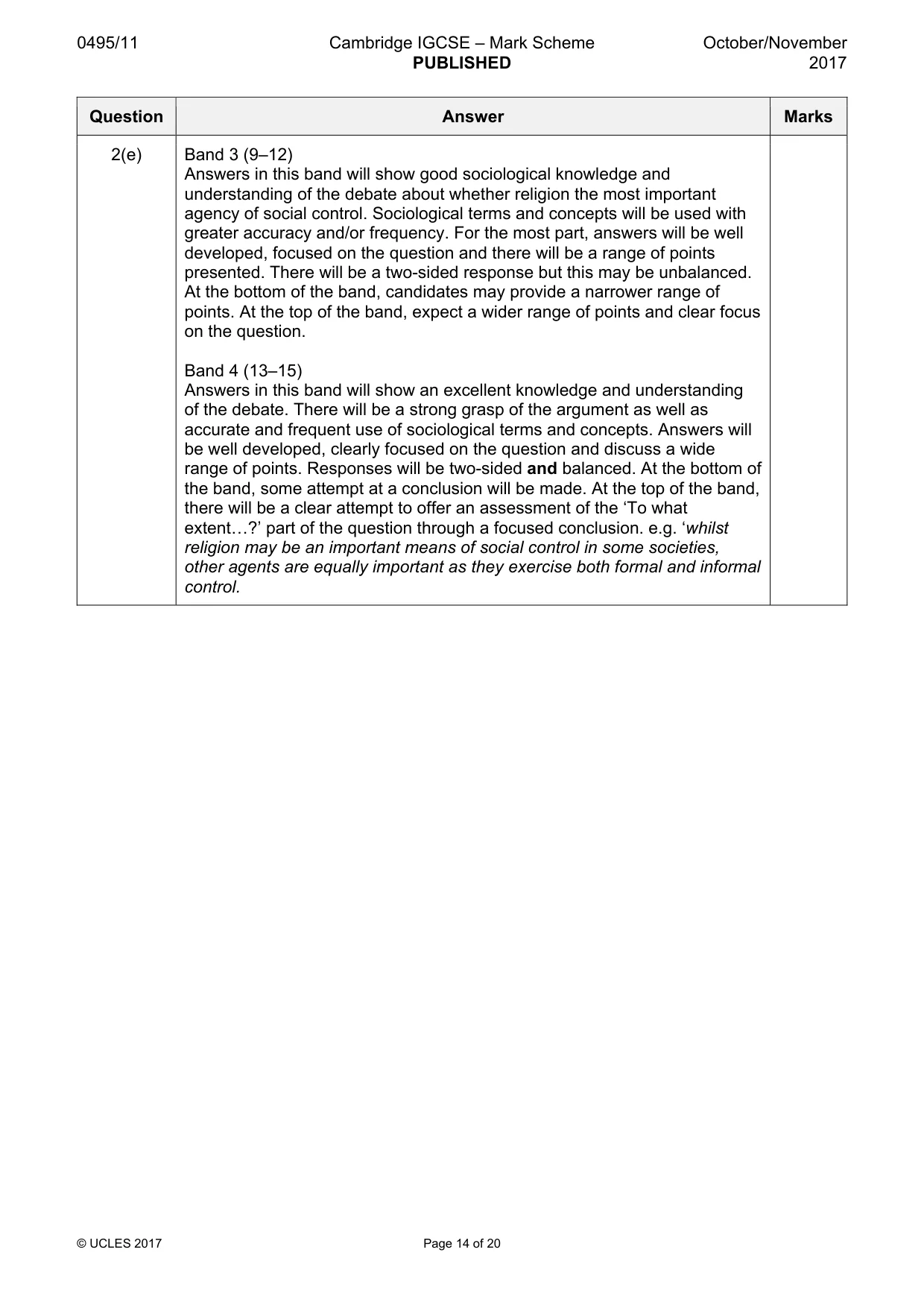 Mark scheme, page 14 of 20