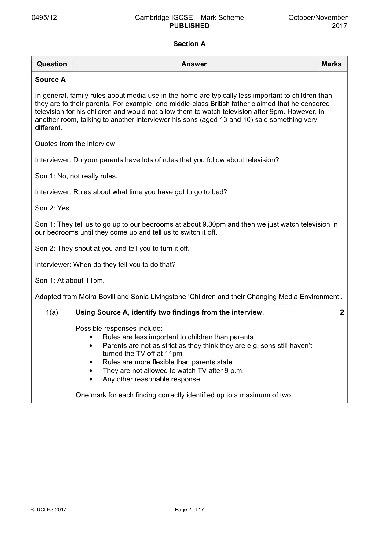 Mark scheme, page 2 of 17