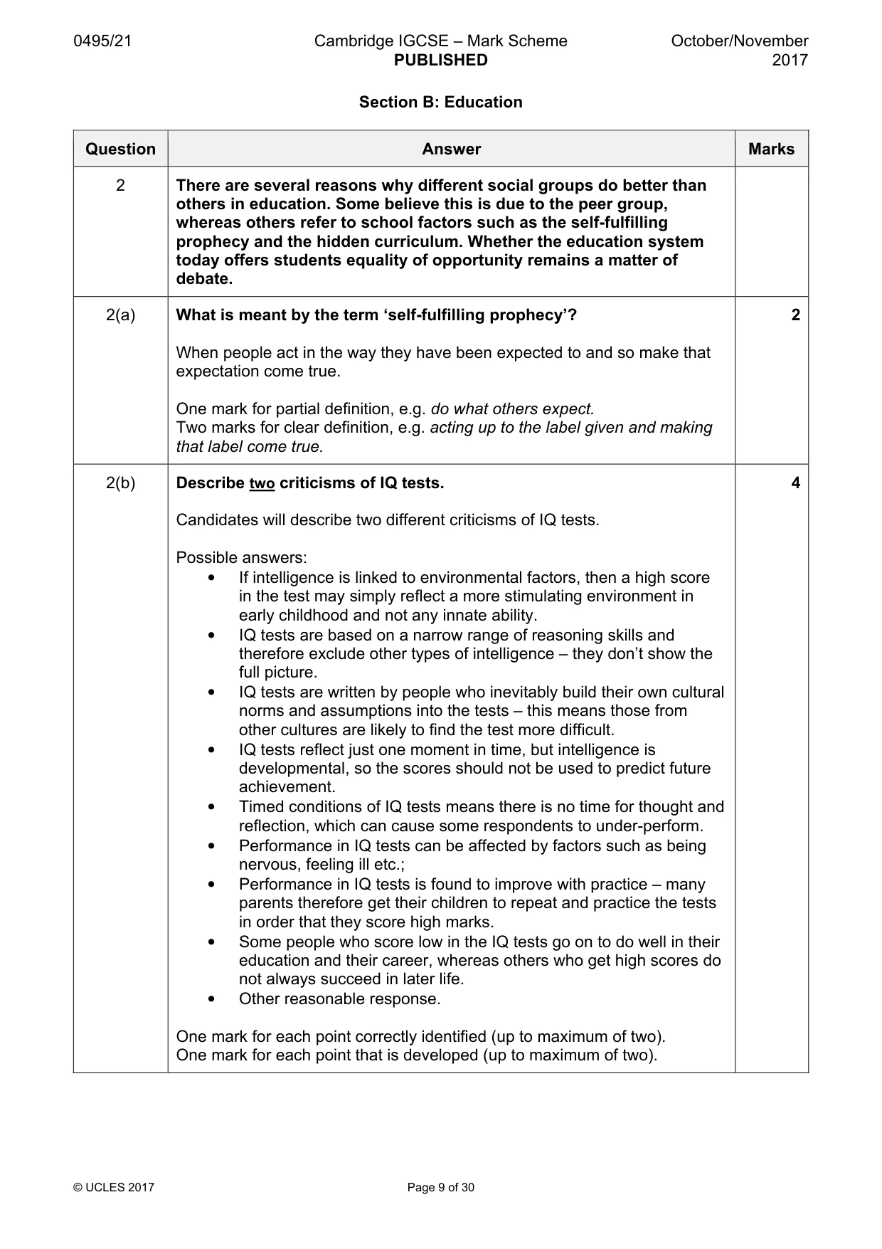 Mark scheme, page 9 of 30