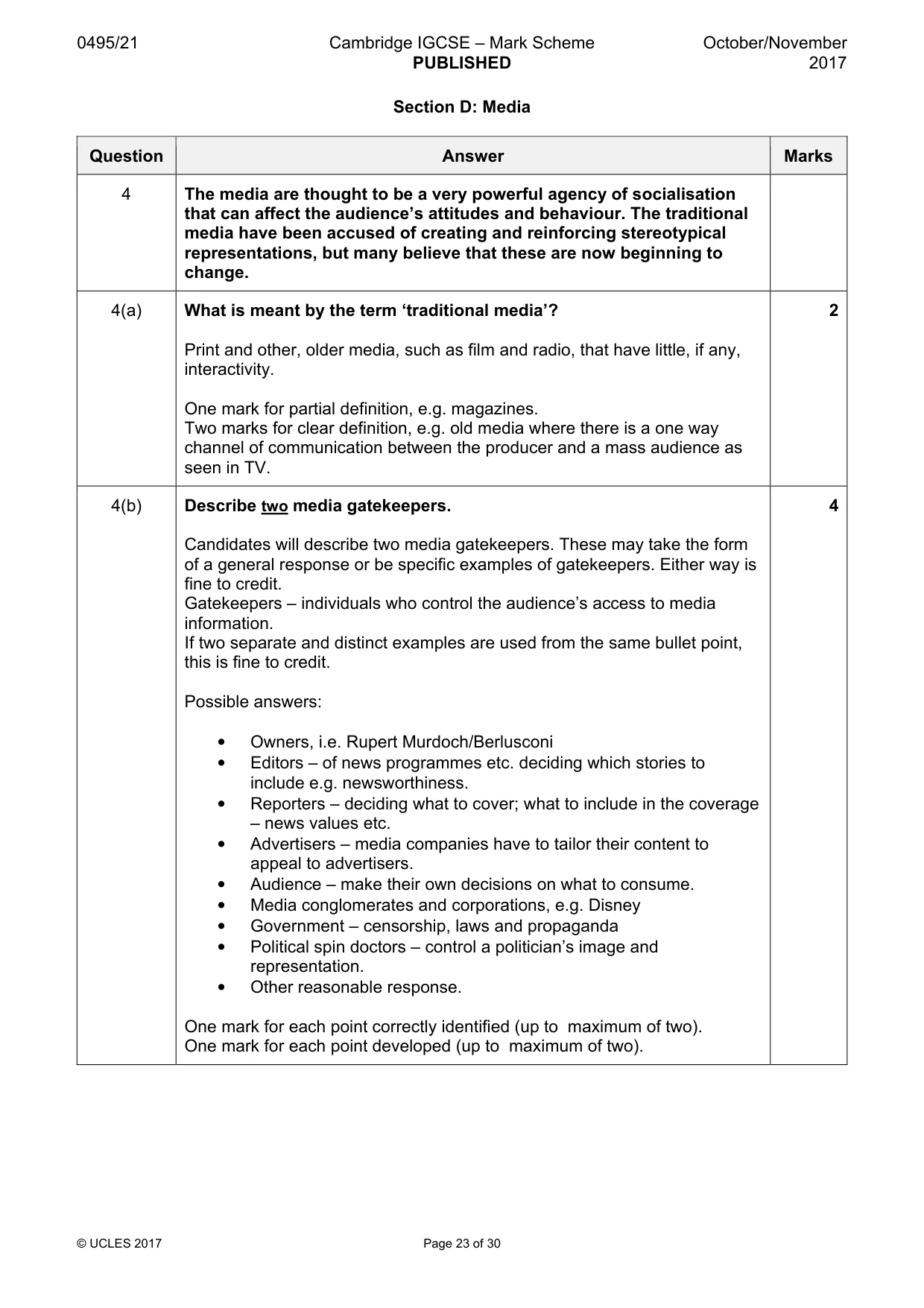 Mark scheme, page 23 of 30