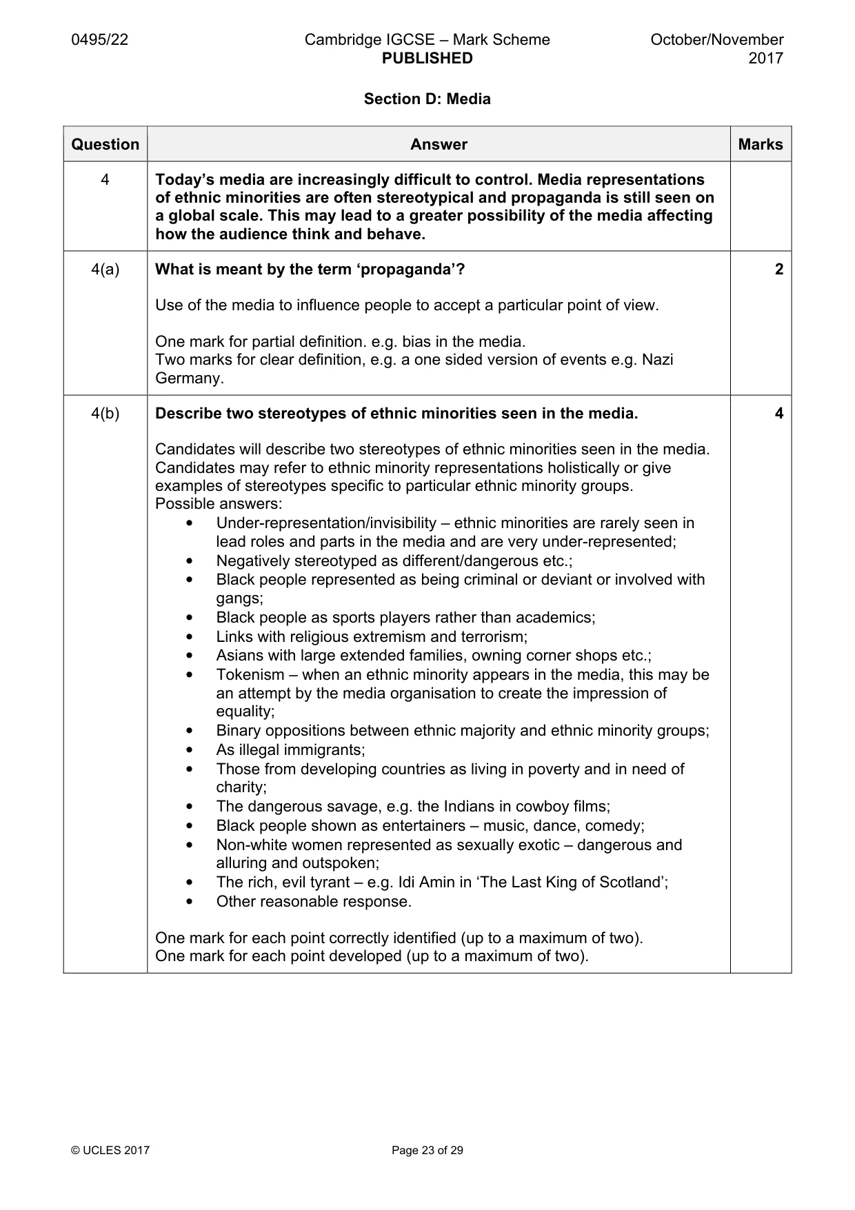 Mark scheme, page 23 of 29