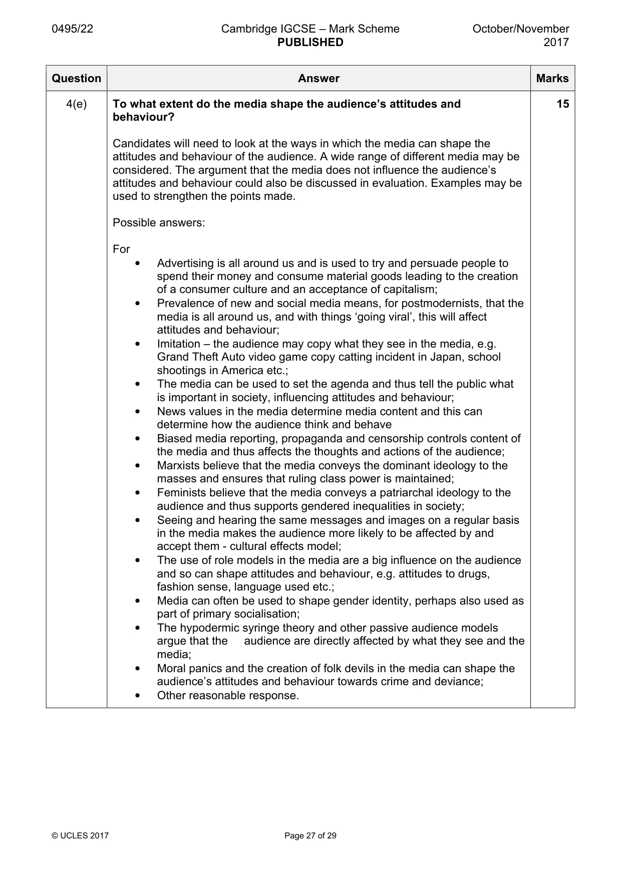 Mark scheme, page 27 of 29