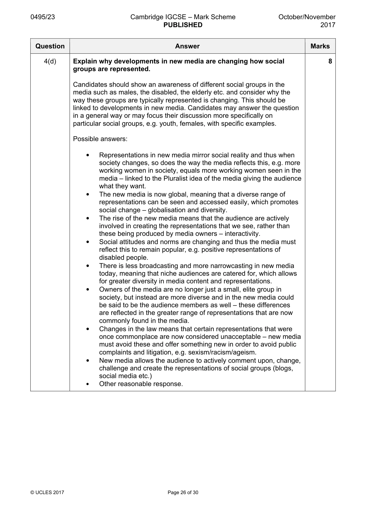 Mark scheme, page 26 of 30