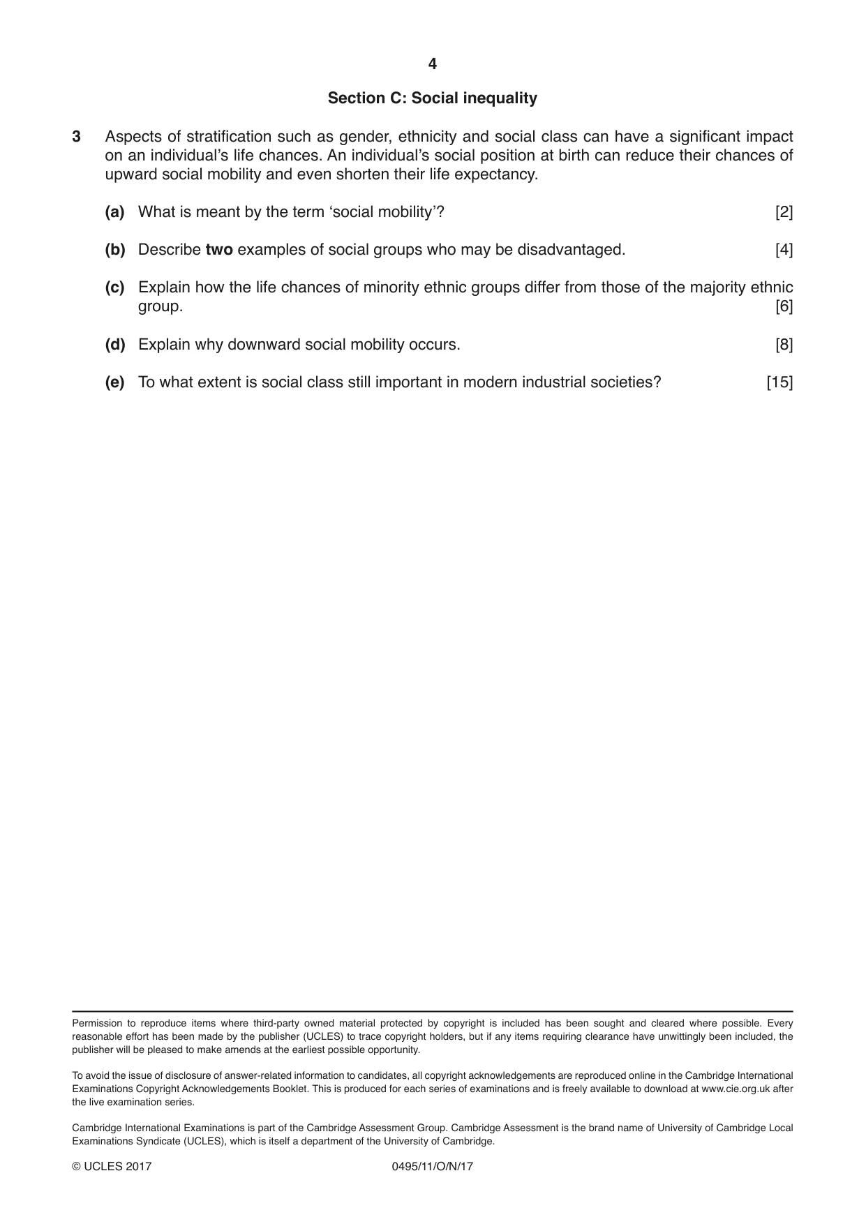 Cambridge IGCSE Sociology 0495 2017 Oct/Nov Paper 1 · Variant 1 question paper, page 4 of 4