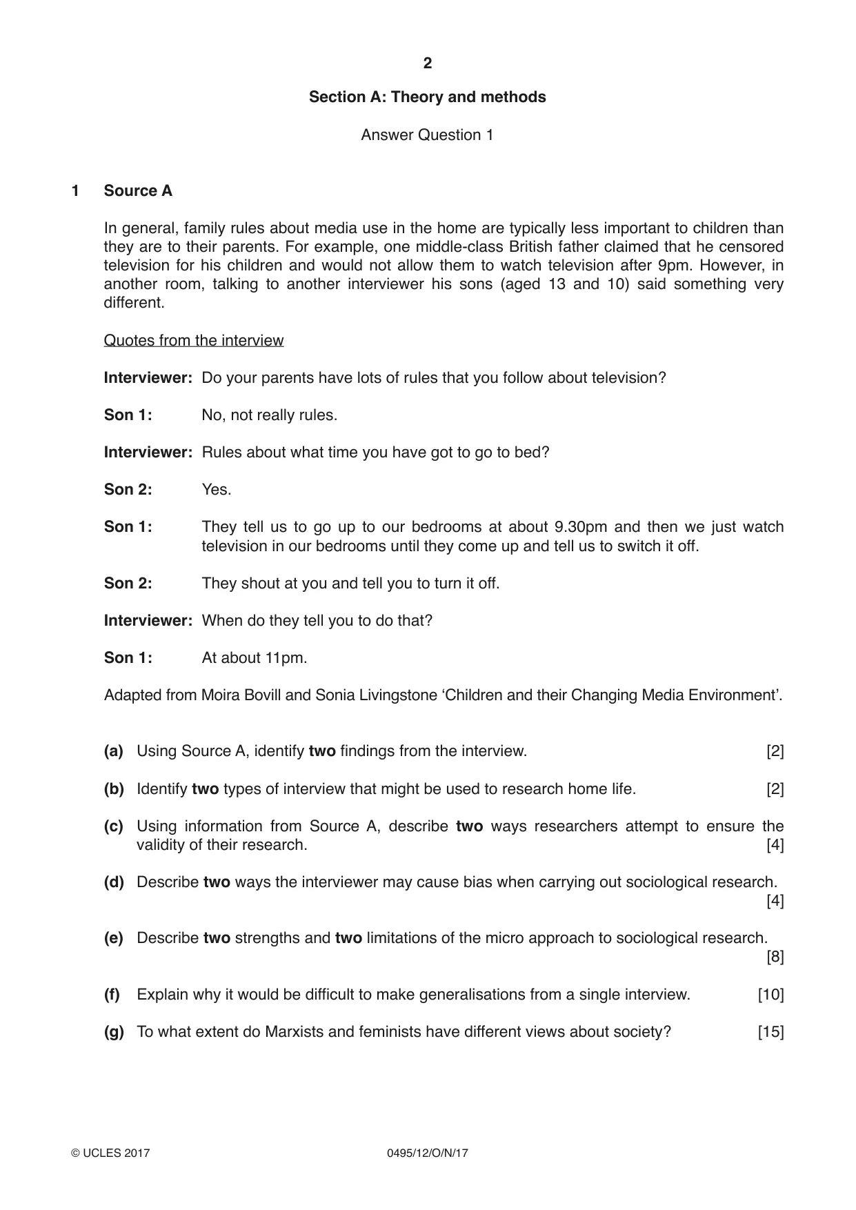 Cambridge IGCSE Sociology 0495 2017 Oct/Nov Paper 1 · Variant 2 question paper, page 2 of 4