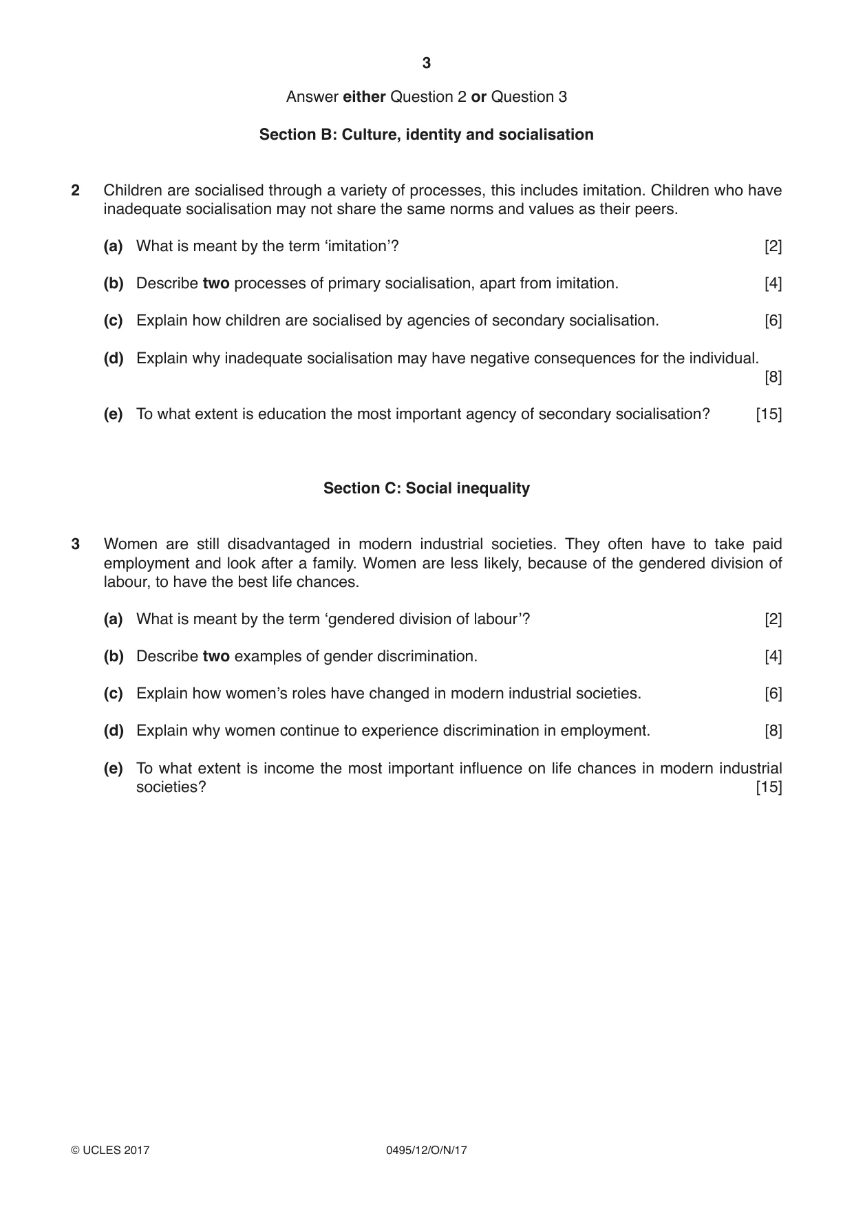 Cambridge IGCSE Sociology 0495 2017 Oct/Nov Paper 1 · Variant 2 question paper, page 3 of 4