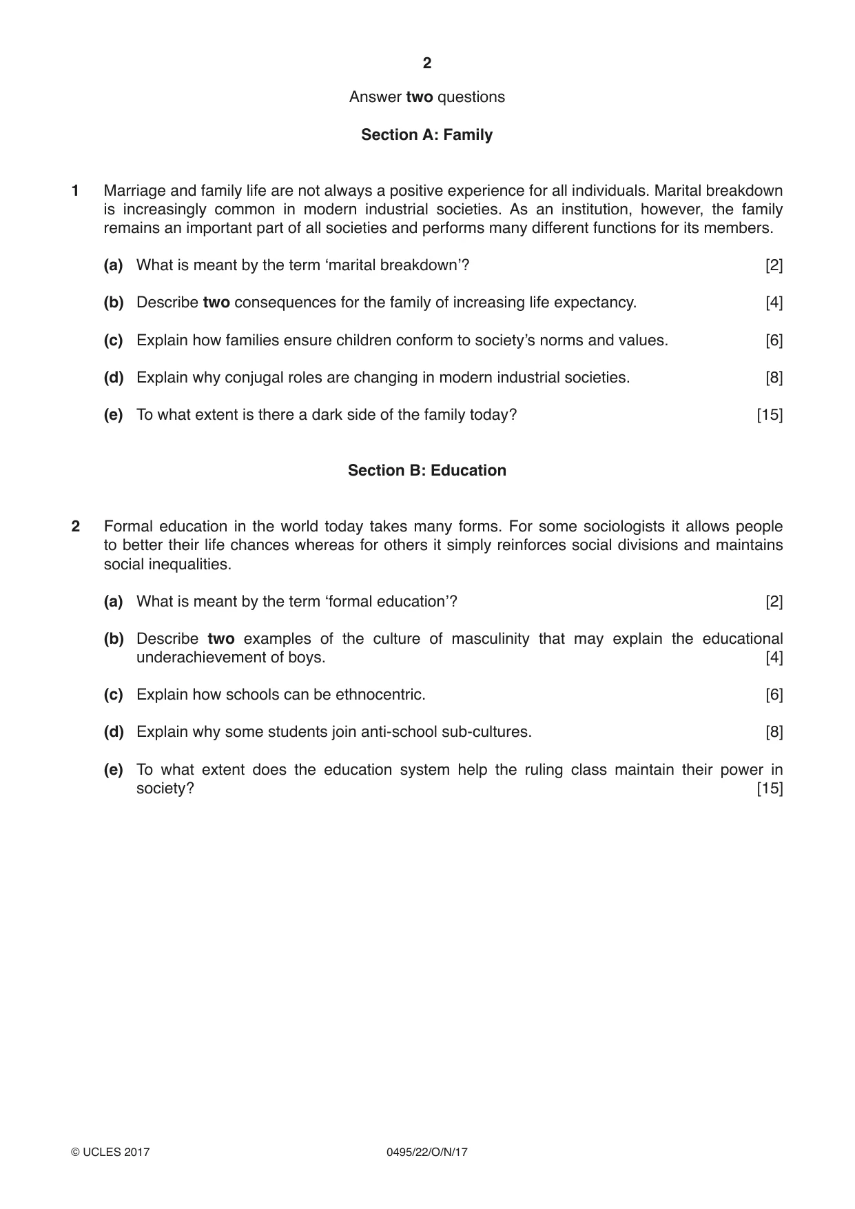Cambridge IGCSE Sociology 0495 2017 Oct/Nov Paper 2 · Variant 2 question paper, page 2 of 4