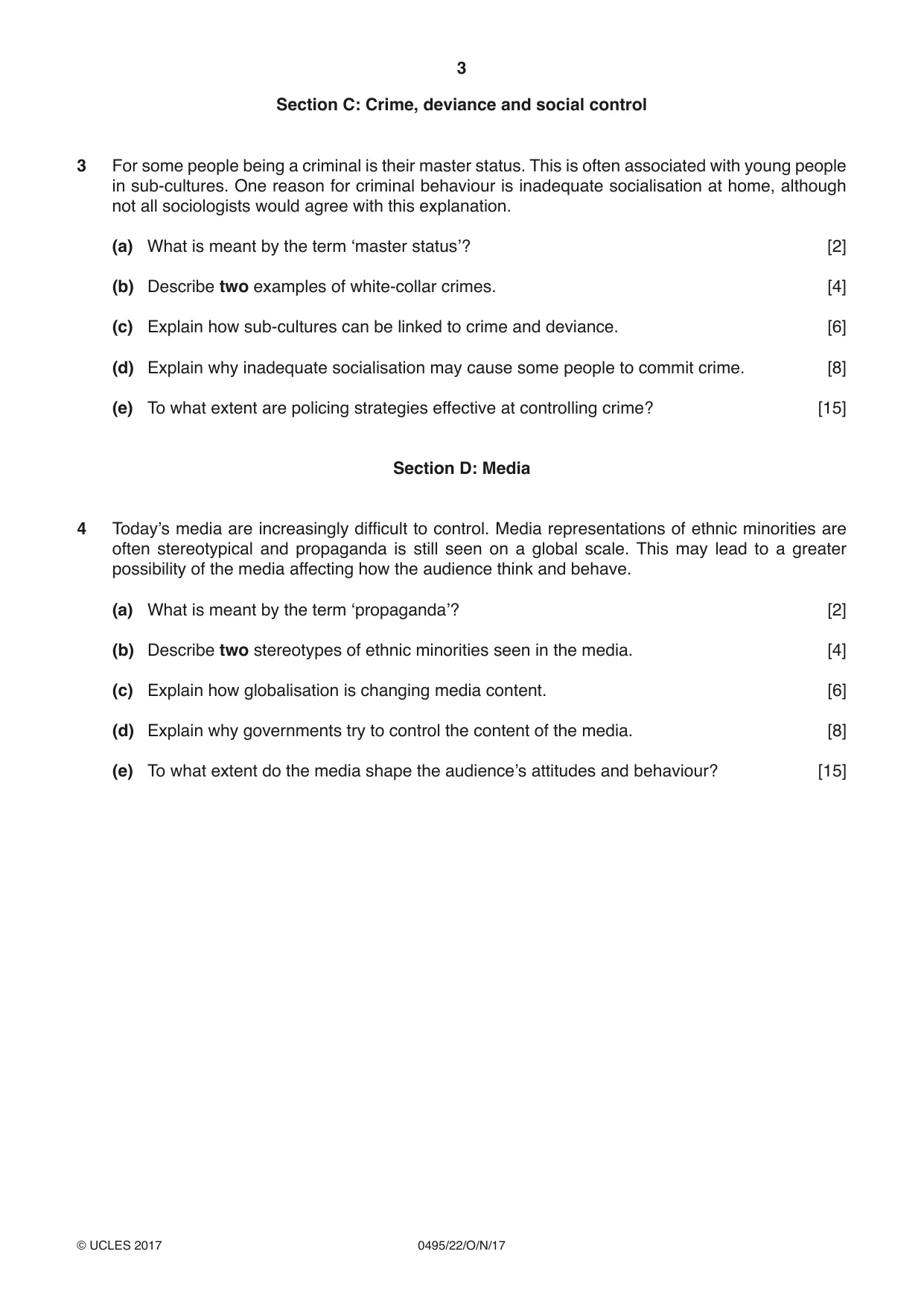 Cambridge IGCSE Sociology 0495 2017 Oct/Nov Paper 2 · Variant 2 question paper, page 3 of 4