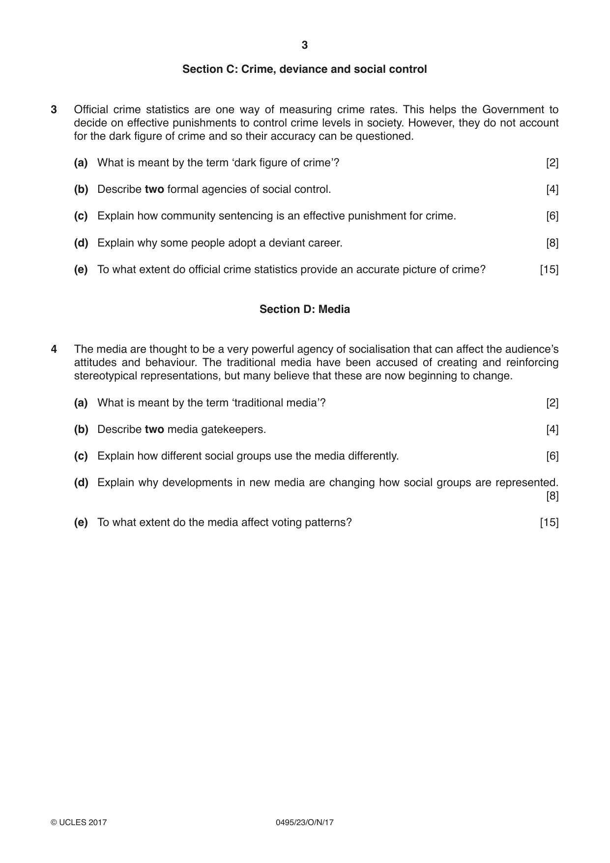 Cambridge IGCSE Sociology 0495 2017 Oct/Nov Paper 2 · Variant 3 question paper, page 3 of 4