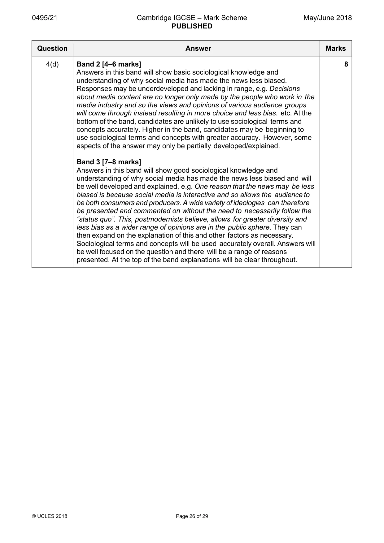 Mark scheme, page 26 of 29