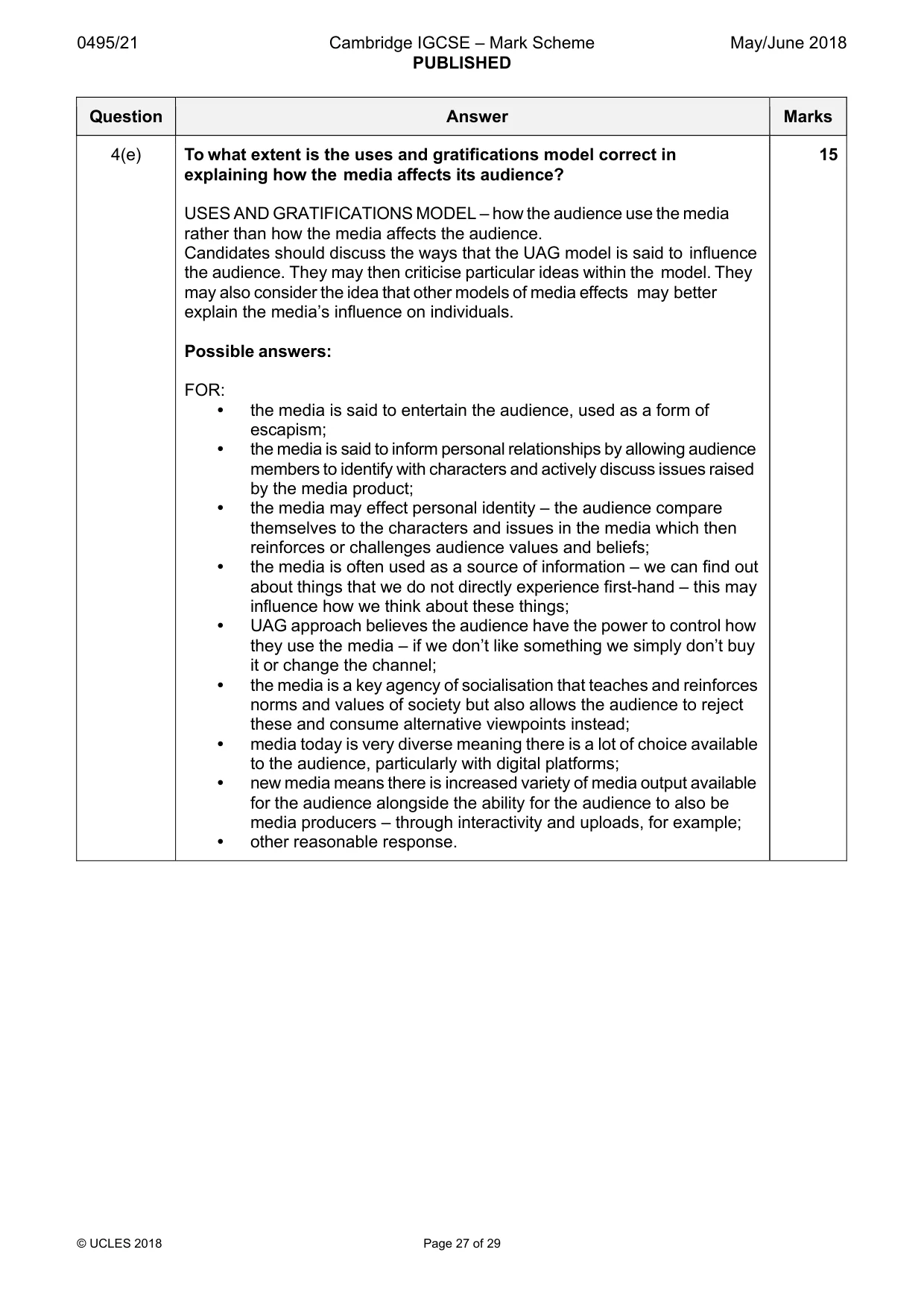 Mark scheme, page 27 of 29