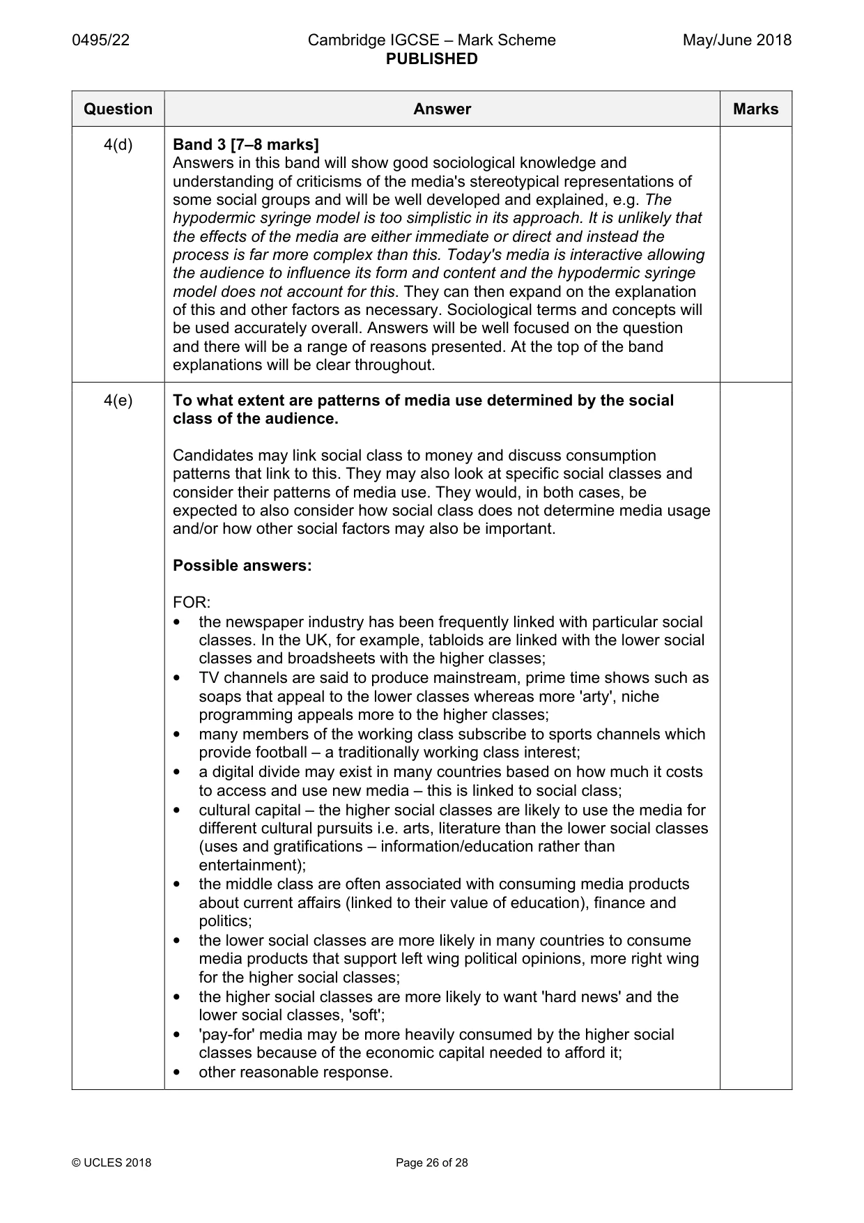 Mark scheme, page 26 of 28