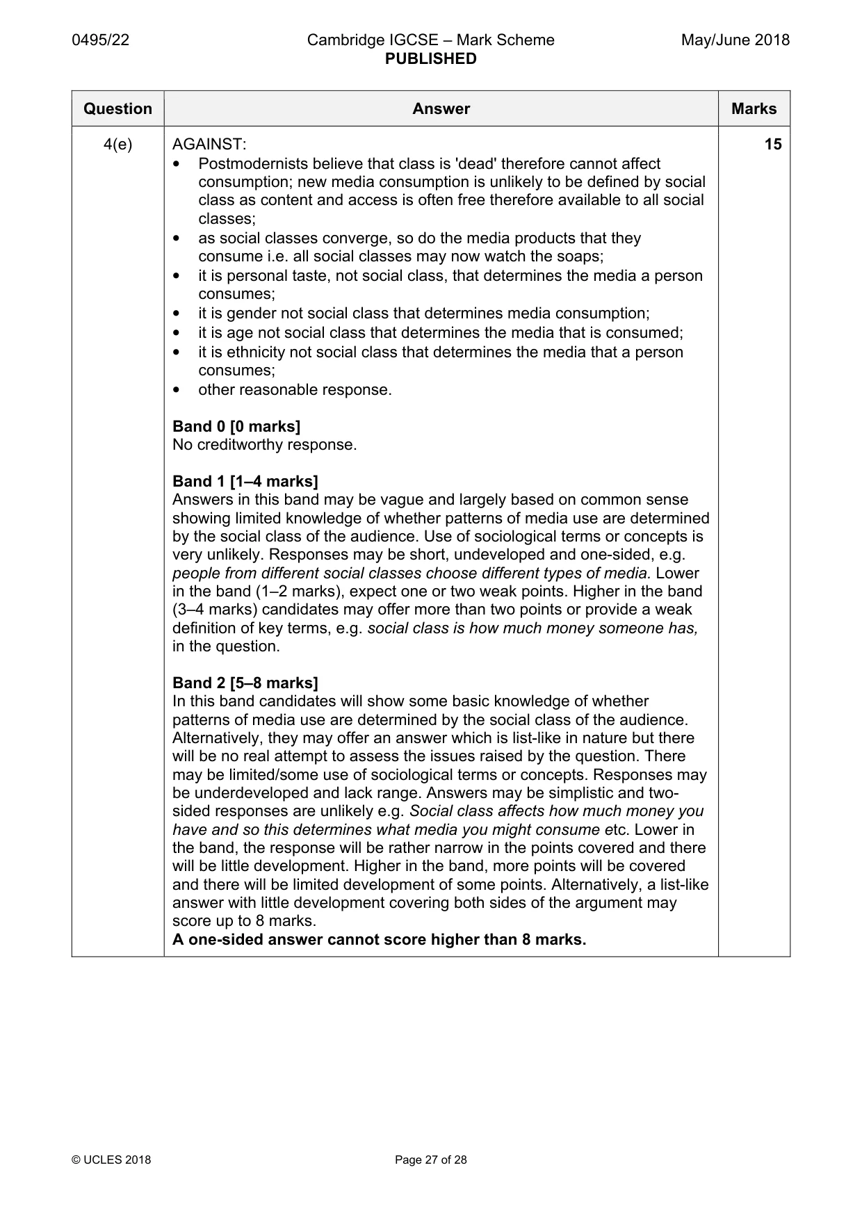 Mark scheme, page 27 of 28