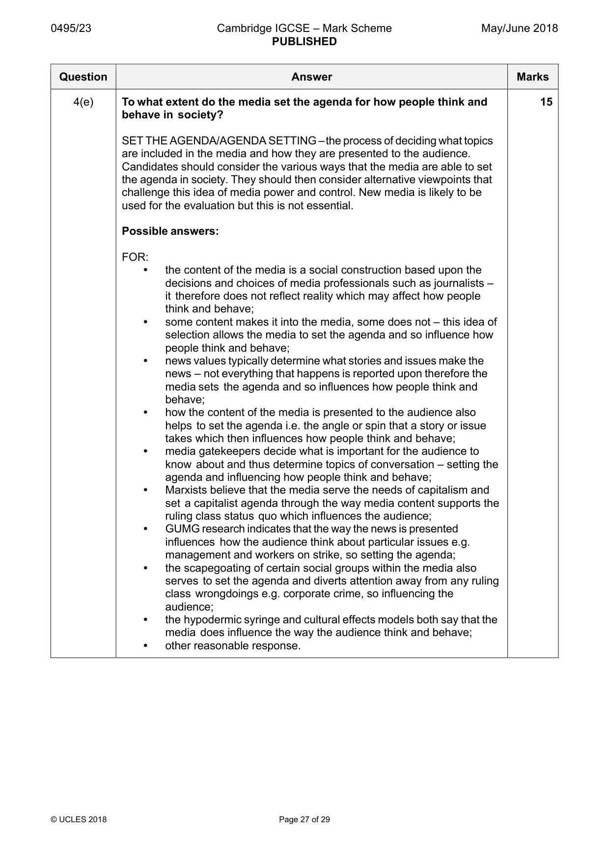 Mark scheme, page 27 of 29