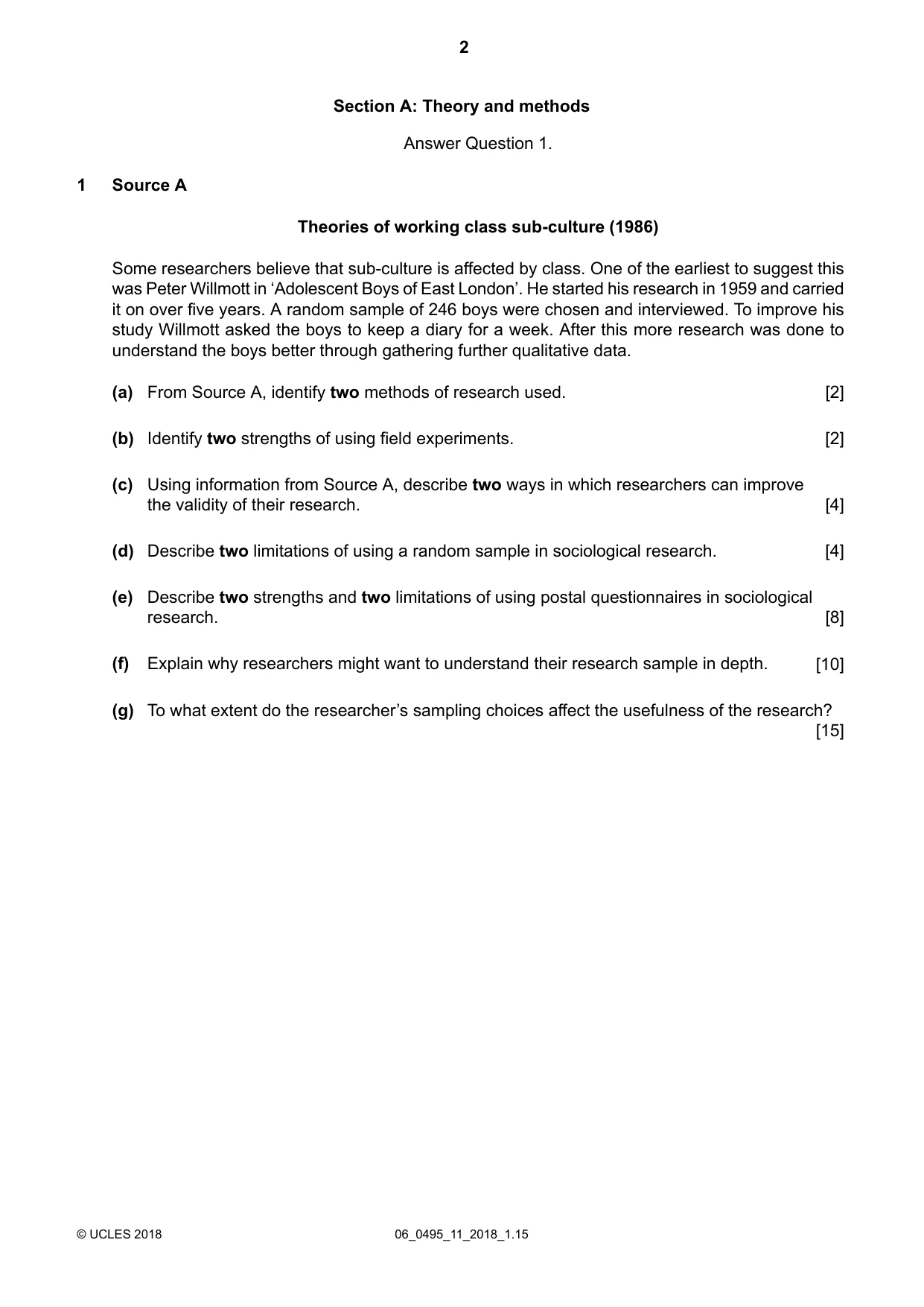 Cambridge IGCSE Sociology 0495 2018 May/June Paper 1 · Variant 1 question paper, page 2 of 4