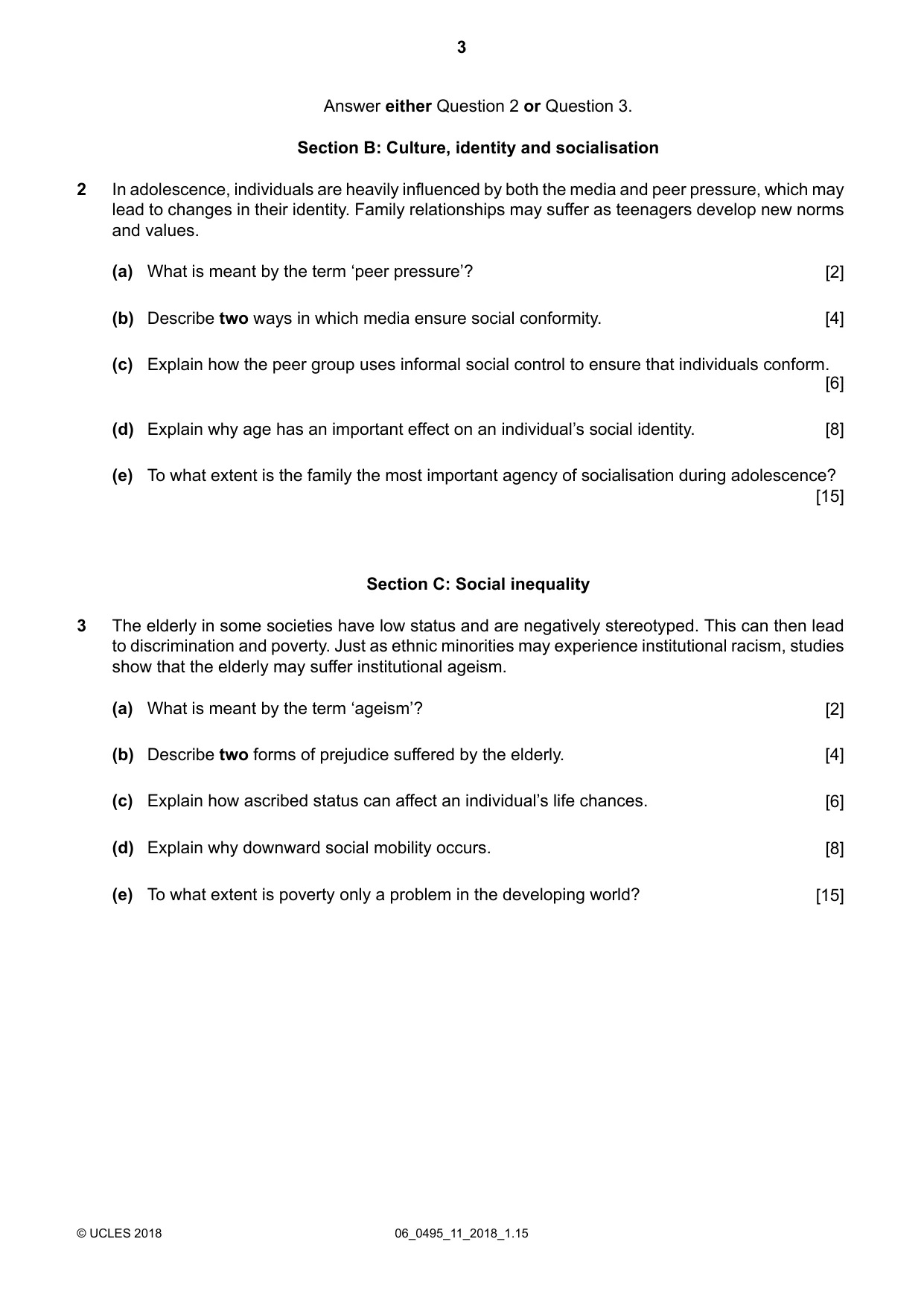 Cambridge IGCSE Sociology 0495 2018 May/June Paper 1 · Variant 1 question paper, page 3 of 4