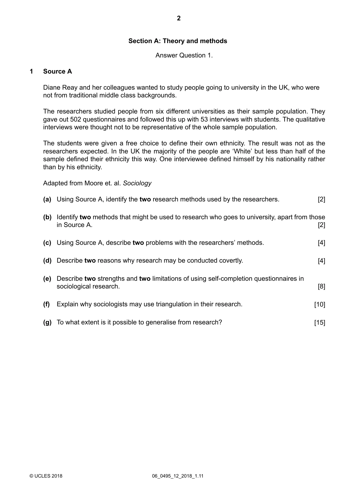 Cambridge IGCSE Sociology 0495 2018 May/June Paper 1 · Variant 2 question paper, page 2 of 4