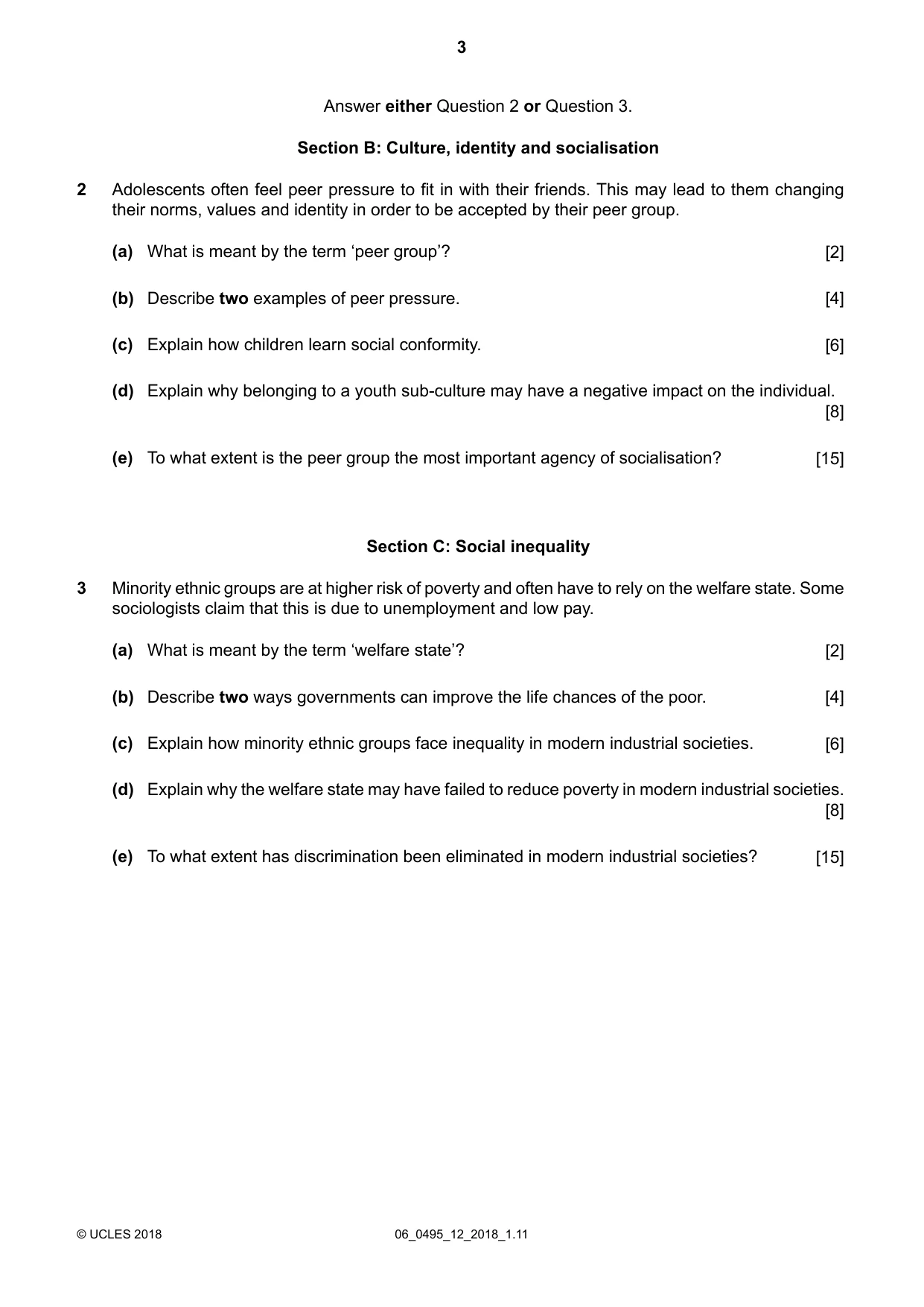 Cambridge IGCSE Sociology 0495 2018 May/June Paper 1 · Variant 2 question paper, page 3 of 4