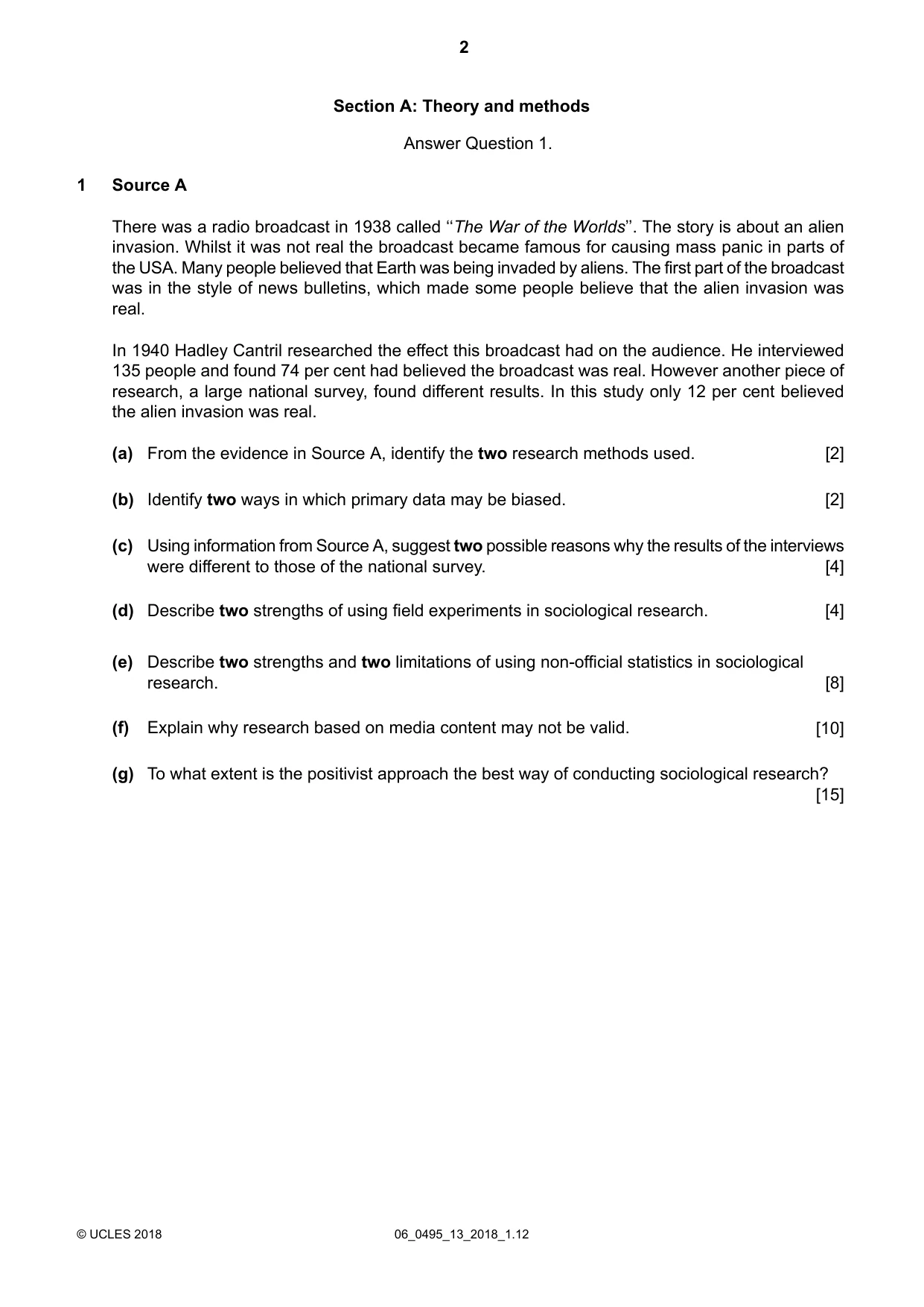 Cambridge IGCSE Sociology 0495 2018 May/June Paper 1 · Variant 3 question paper, page 2 of 4