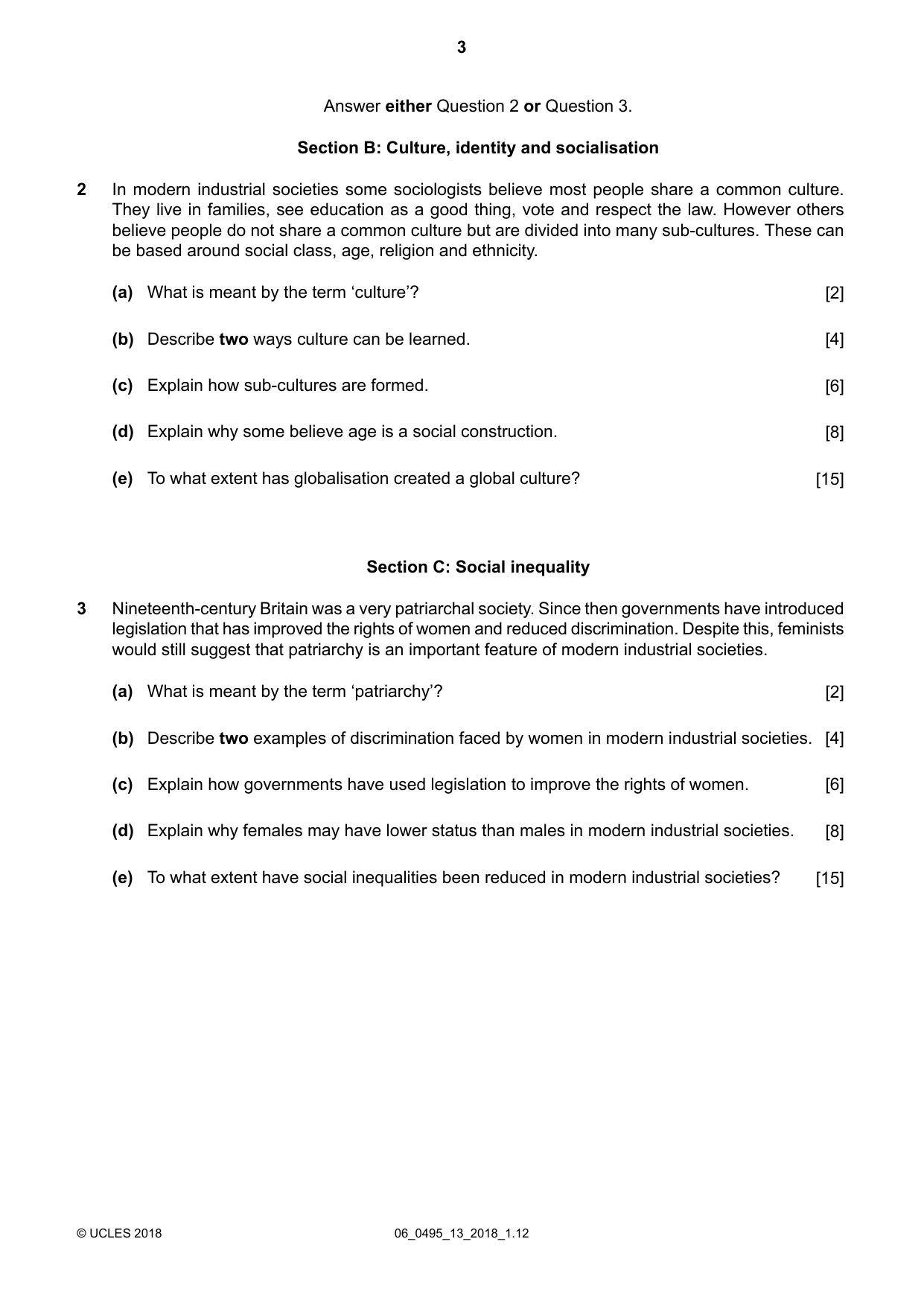 Cambridge IGCSE Sociology 0495 2018 May/June Paper 1 · Variant 3 question paper, page 3 of 4