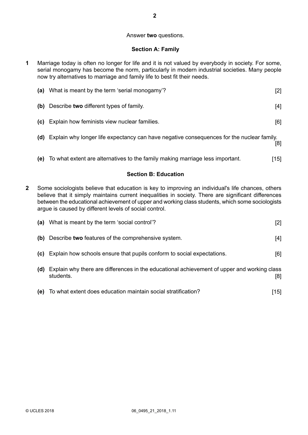 Cambridge IGCSE Sociology 0495 2018 May/June Paper 2 · Variant 1 question paper, page 2 of 4