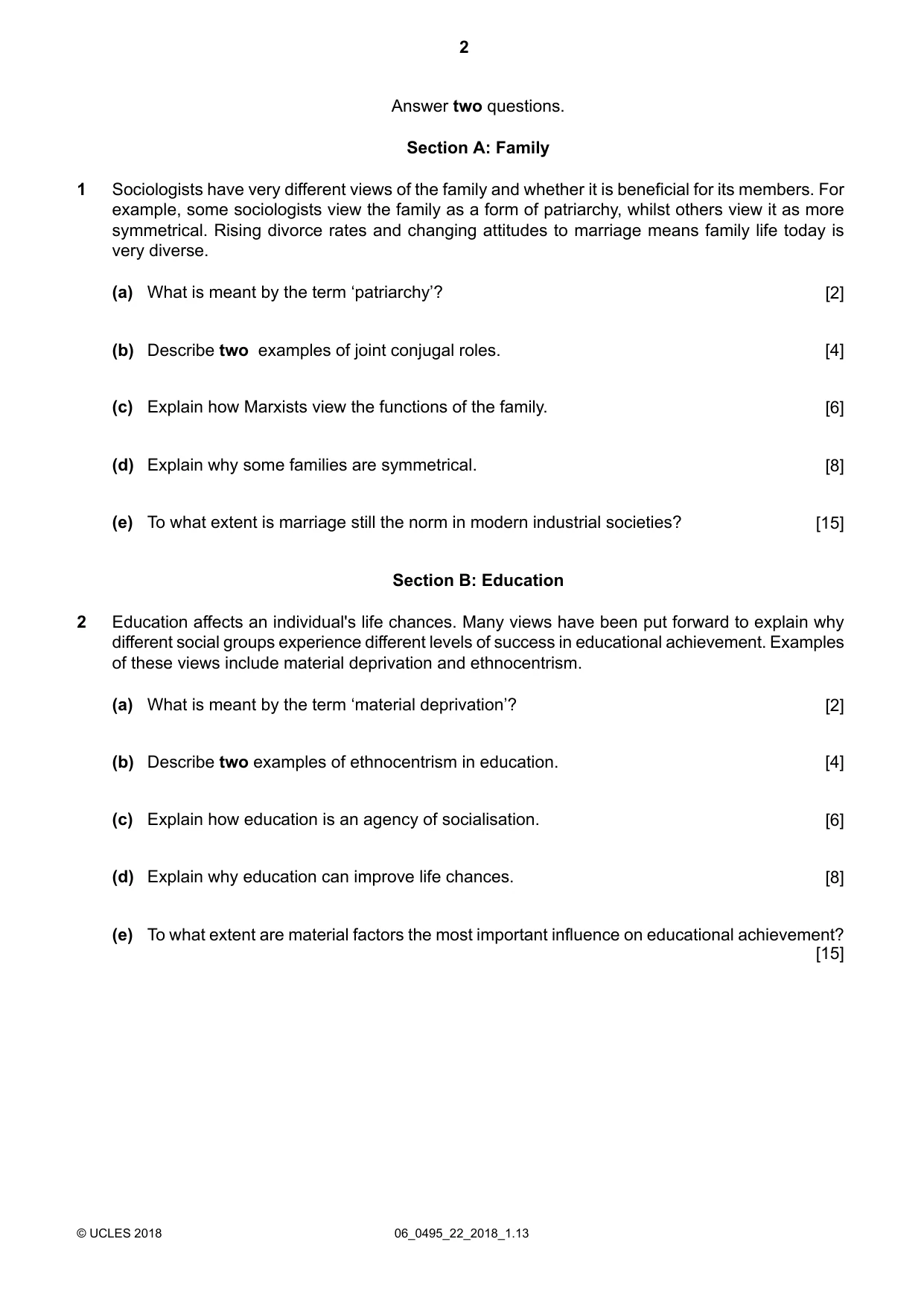 Cambridge IGCSE Sociology 0495 2018 May/June Paper 2 · Variant 2 question paper, page 2 of 4