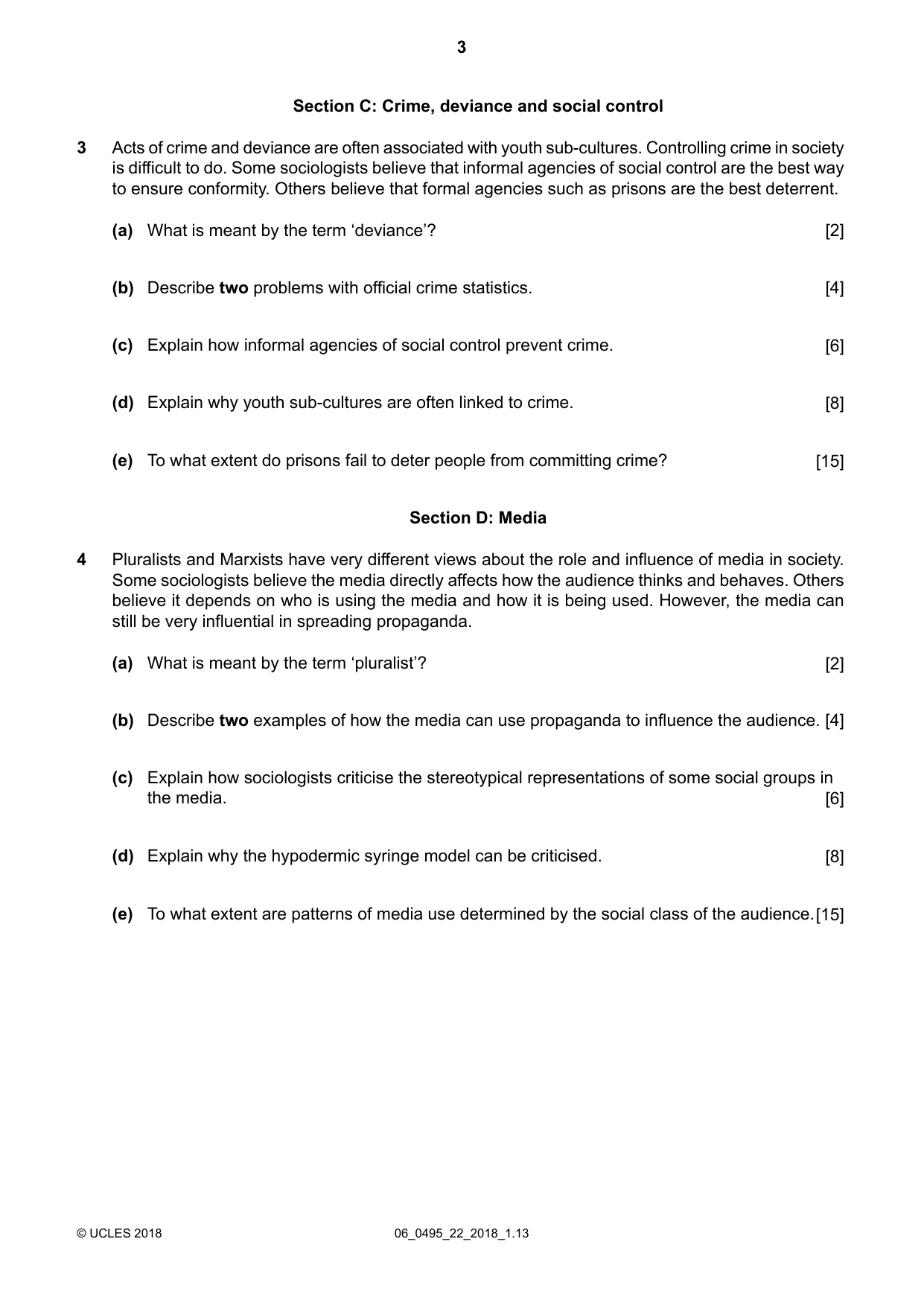 Cambridge IGCSE Sociology 0495 2018 May/June Paper 2 · Variant 2 question paper, page 3 of 4