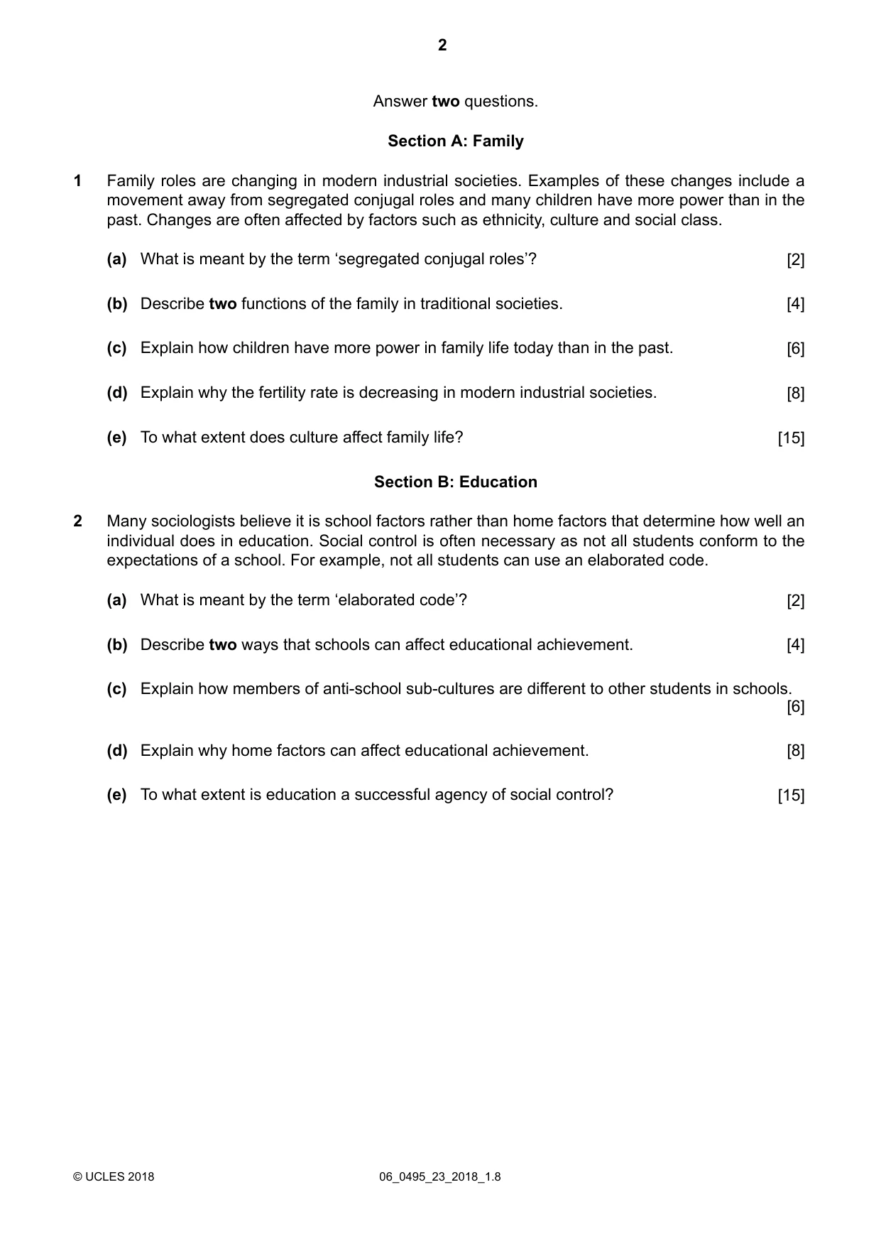 Cambridge IGCSE Sociology 0495 2018 May/June Paper 2 · Variant 3 question paper, page 2 of 4