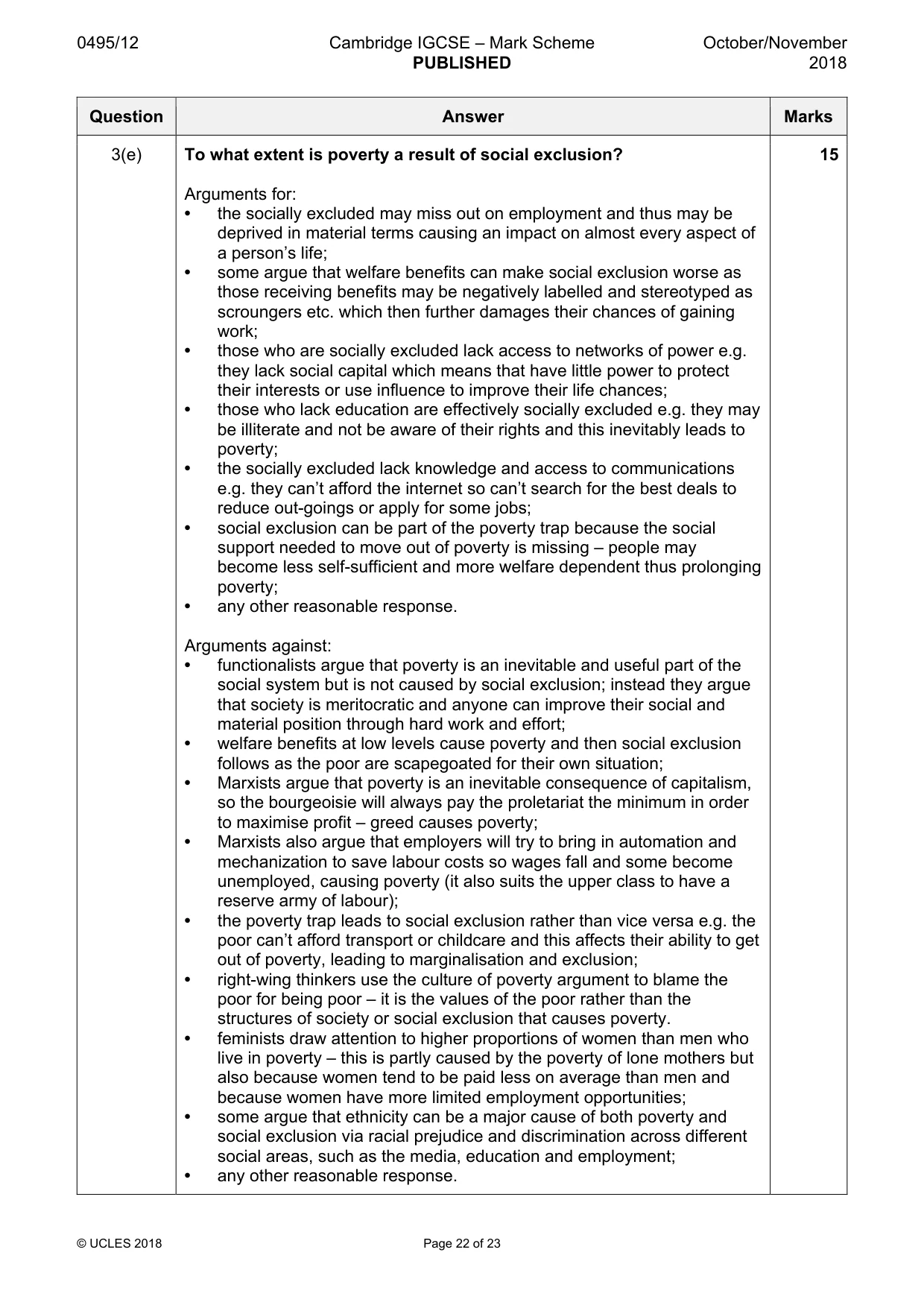 Mark scheme, page 22 of 23