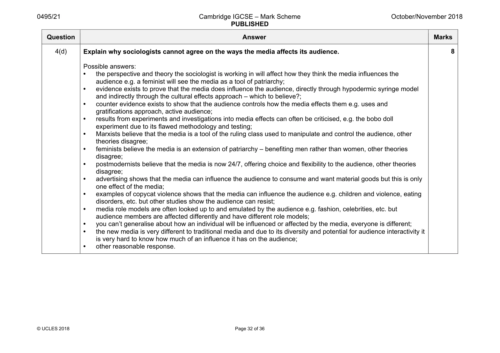 Mark scheme, page 32 of 36